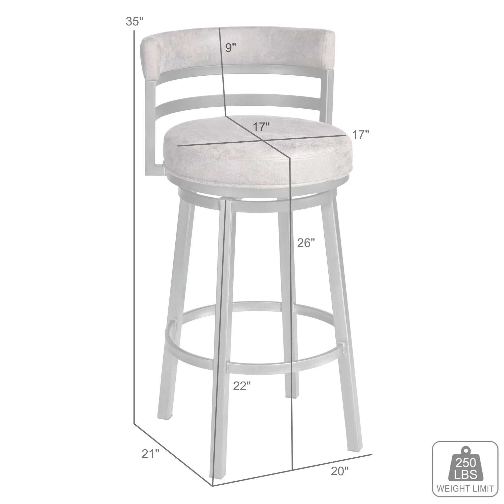 Titana Upholstered Faux Leather and Metal 26 Swivel Counter Stool