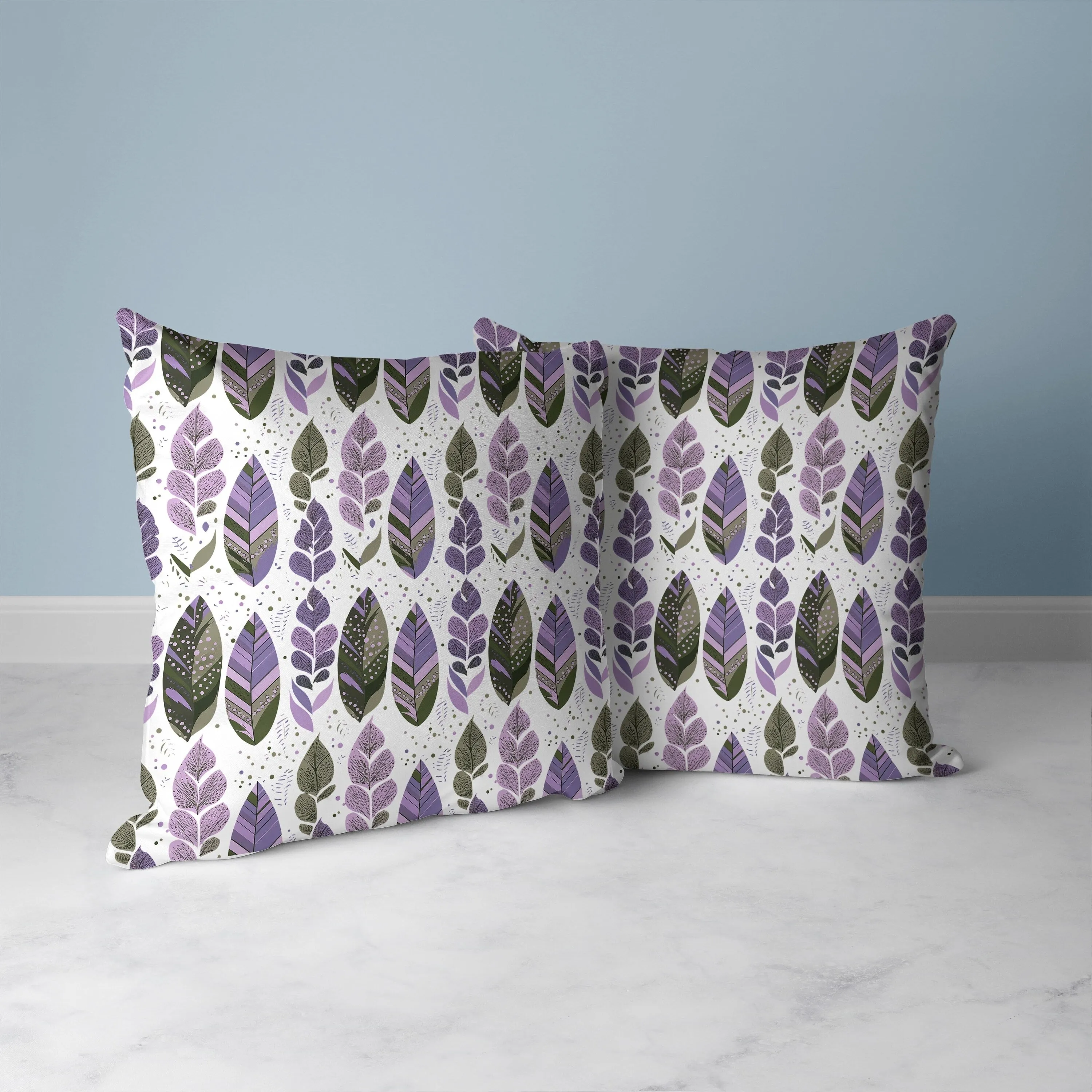 Tribal Leafy Treasures Faux Suede Reversible Throw Pillow Purple and Green