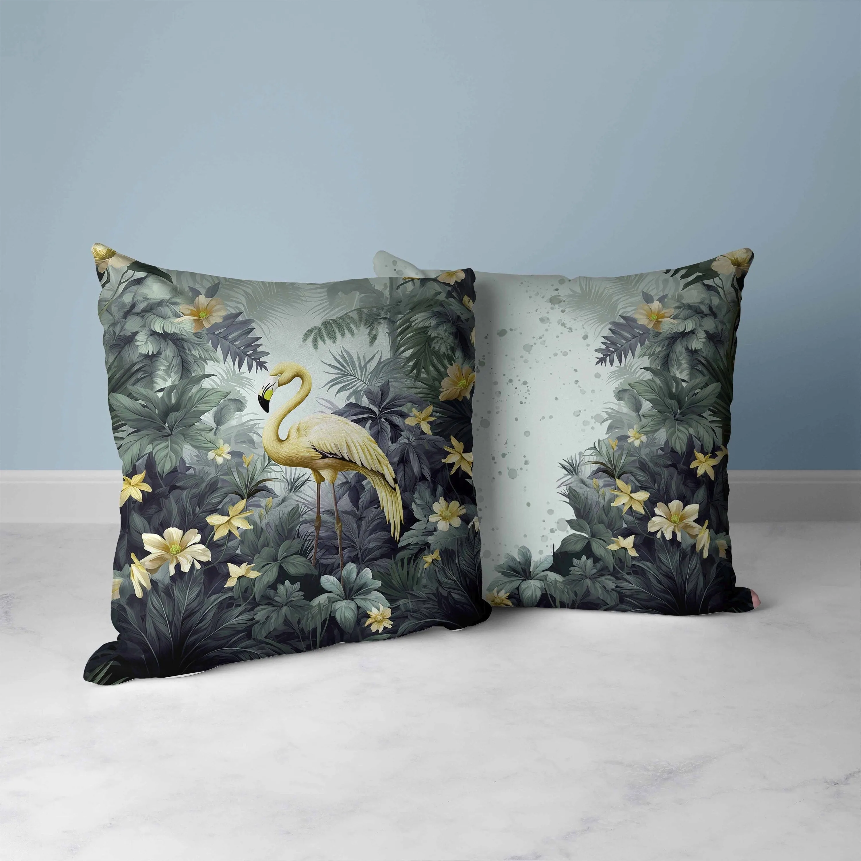 Tropical Flamingo Haven Faux Suede Reversible Throw Pillow Green and Yellow