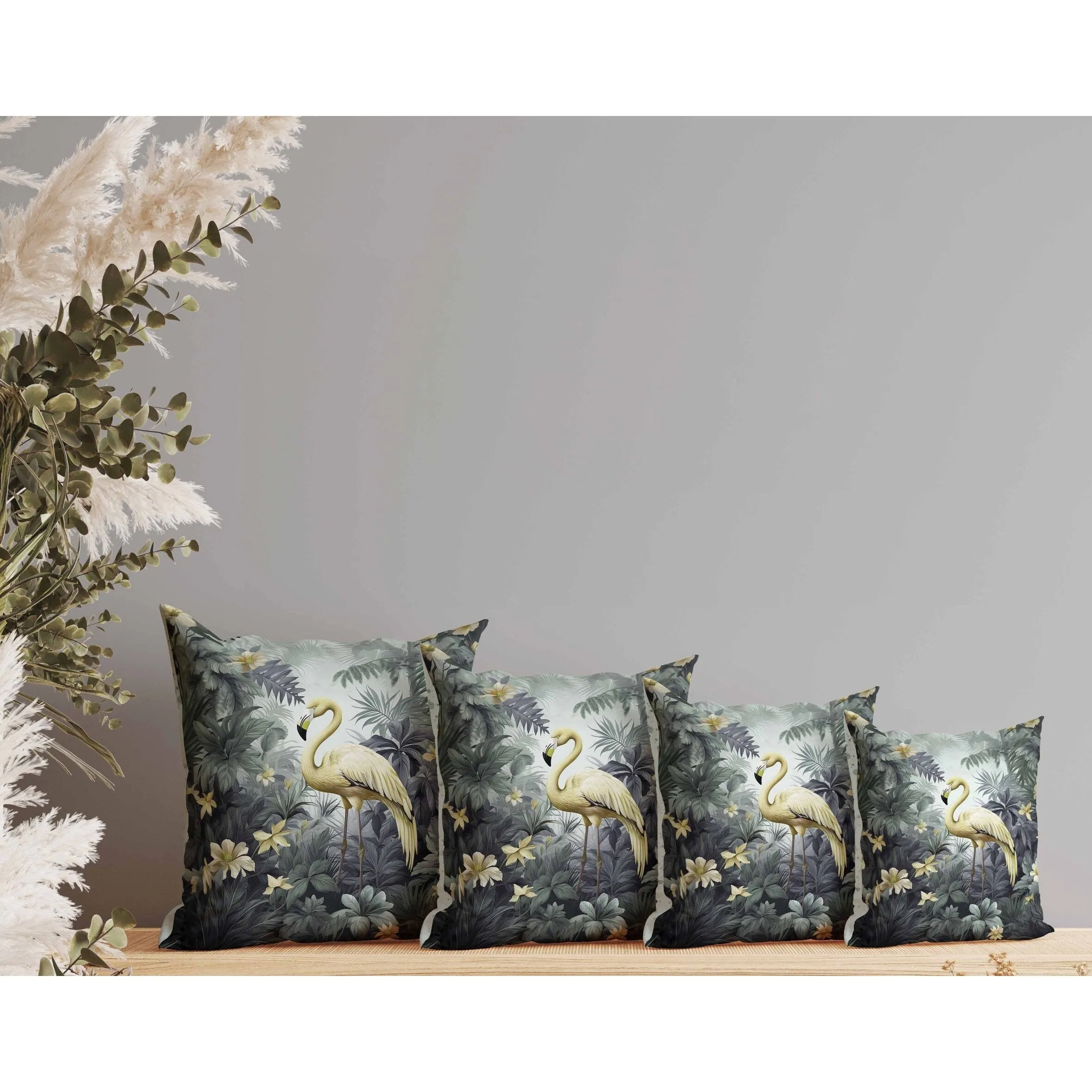 Tropical Flamingo Haven Faux Suede Reversible Throw Pillow Green and Yellow
