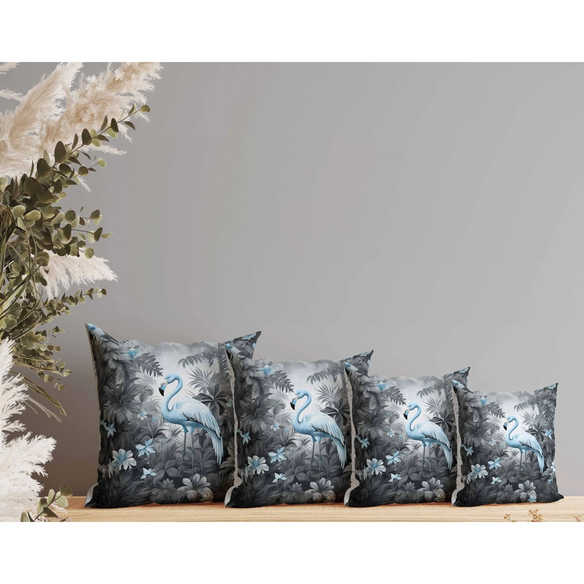 Tropical Flamingo Haven Faux Suede Reversible Throw Pillow Grey and Blue