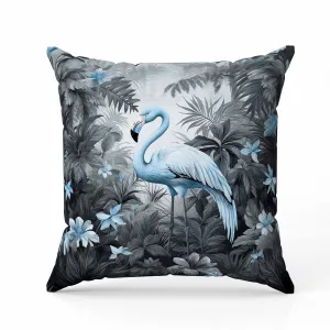Tropical Flamingo Haven Faux Suede Reversible Throw Pillow Grey and Blue