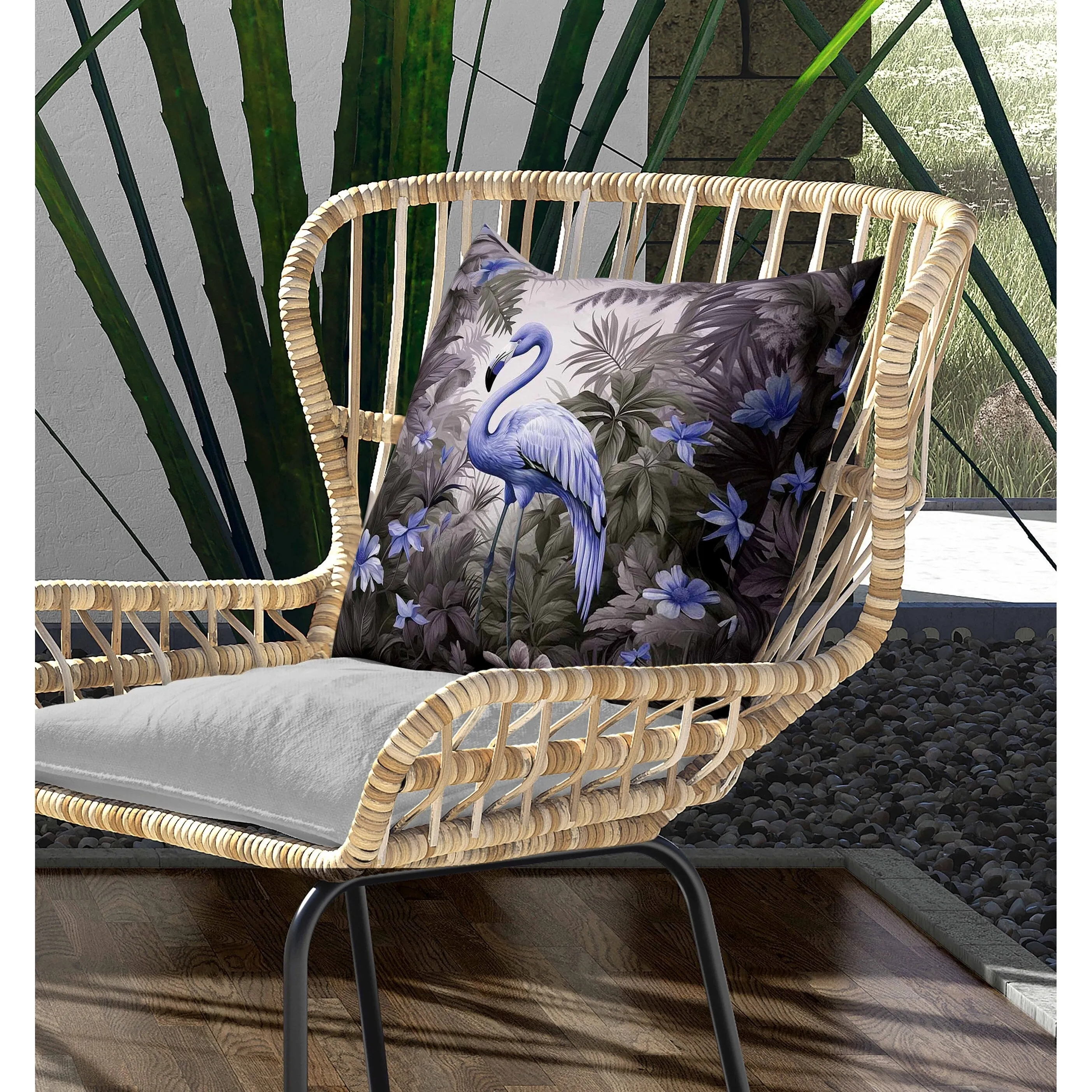 Tropical Flamingo Haven Indoor/Outdoor Reversible Throw Pillow Purple and Blue