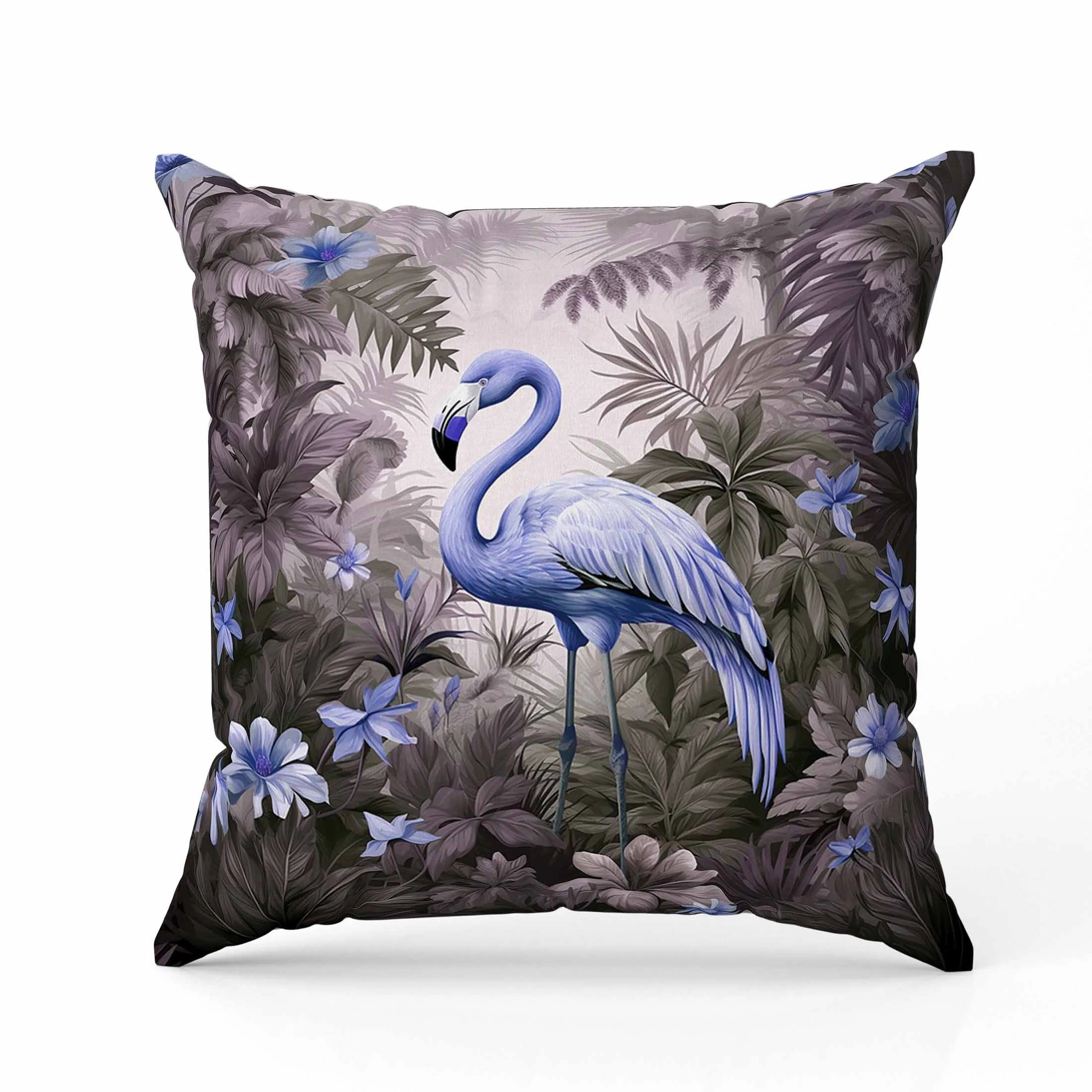 Tropical Flamingo Haven Indoor/Outdoor Reversible Throw Pillow Purple and Blue