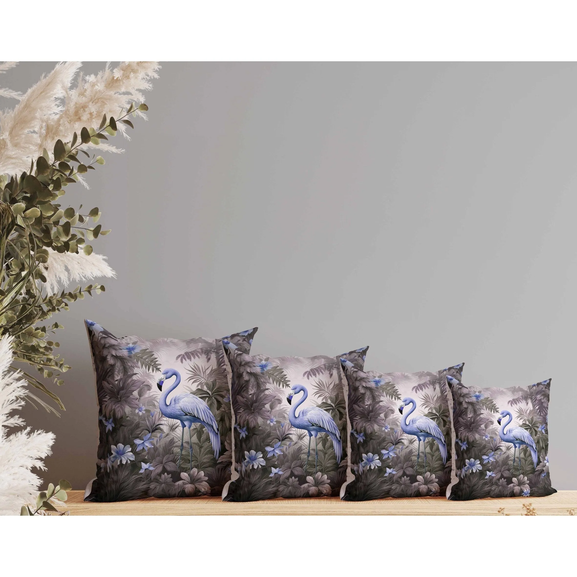 Tropical Flamingo Haven Indoor/Outdoor Reversible Throw Pillow Purple and Blue