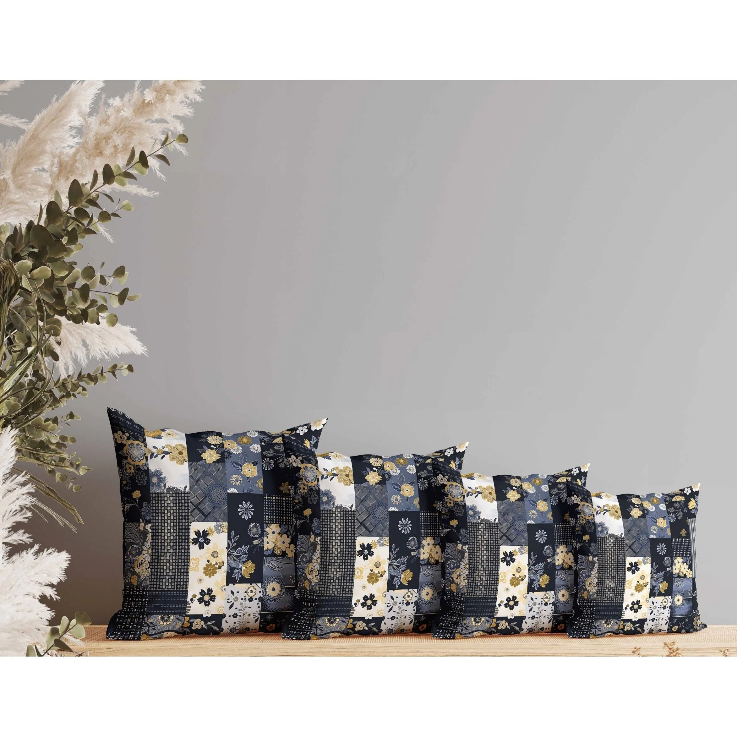 Twilight Bouquet Faux Suede Reversible Throw Pillow Blie and Beige