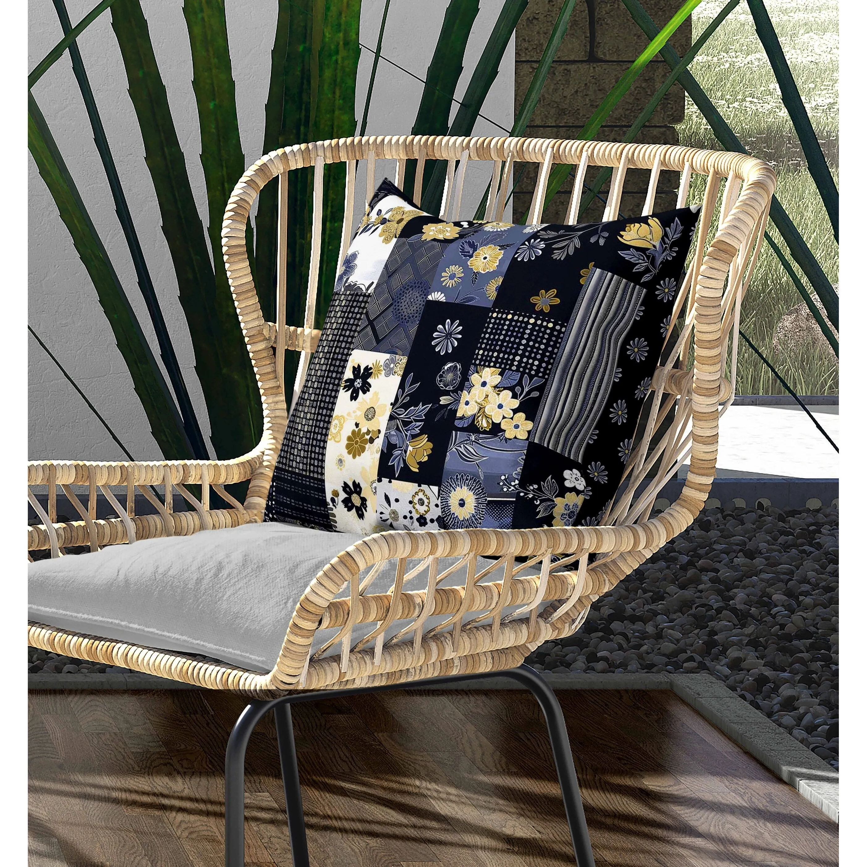Twilight Bouquet Indoor/Outdoor Reversible Throw Pillow Blie and Beige