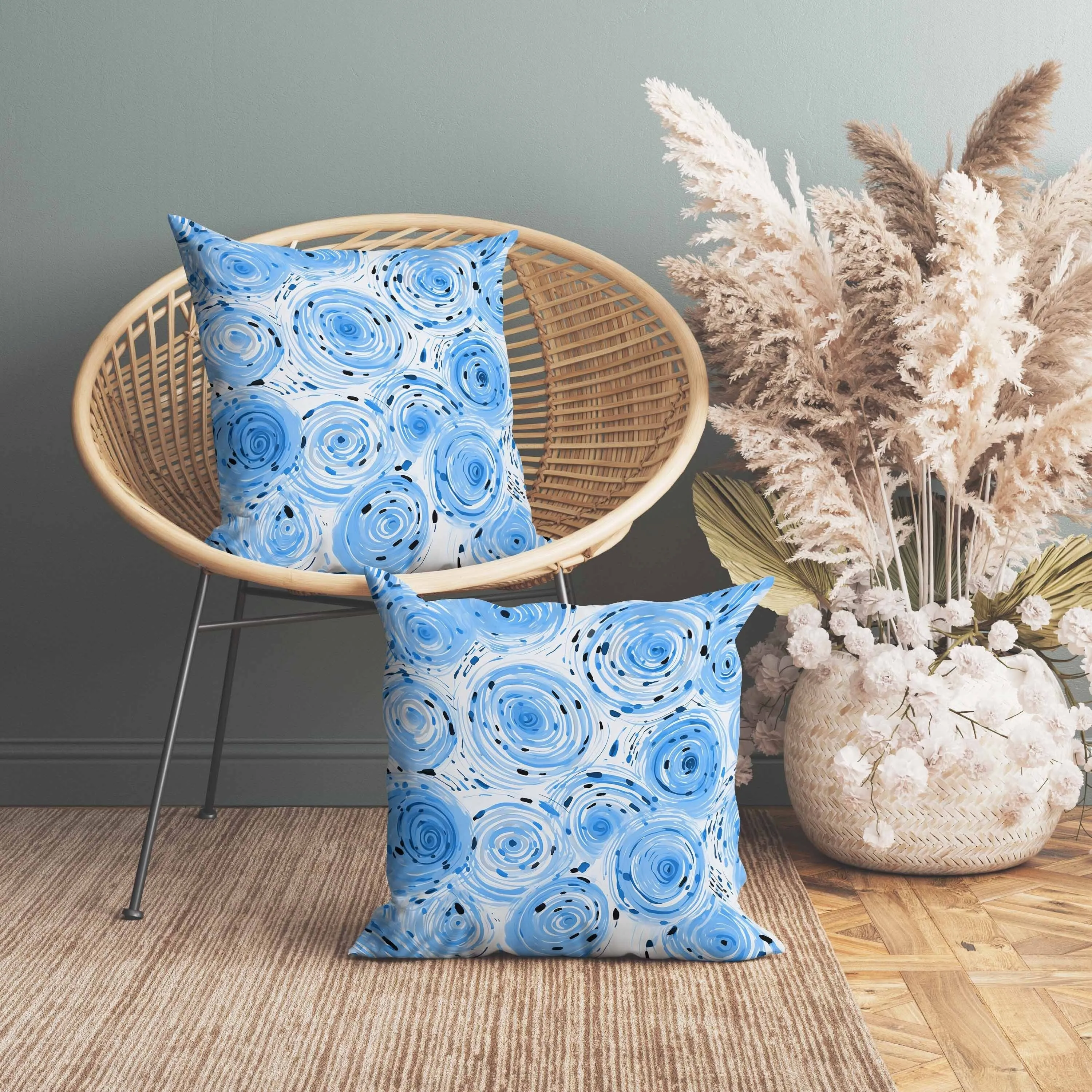 Twisting Tornado Faux Suede Reversible Throw Pillow Blue