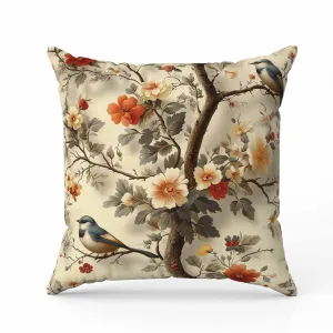 Two Birds n Flowers Faux Suede Reversible Throw Pillow Beige and Red