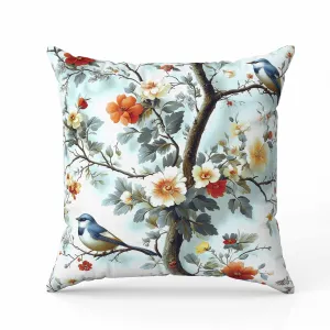 Two Birds n Flowers Indoor/Outdoor Reversible Throw Pillow Blue and Red