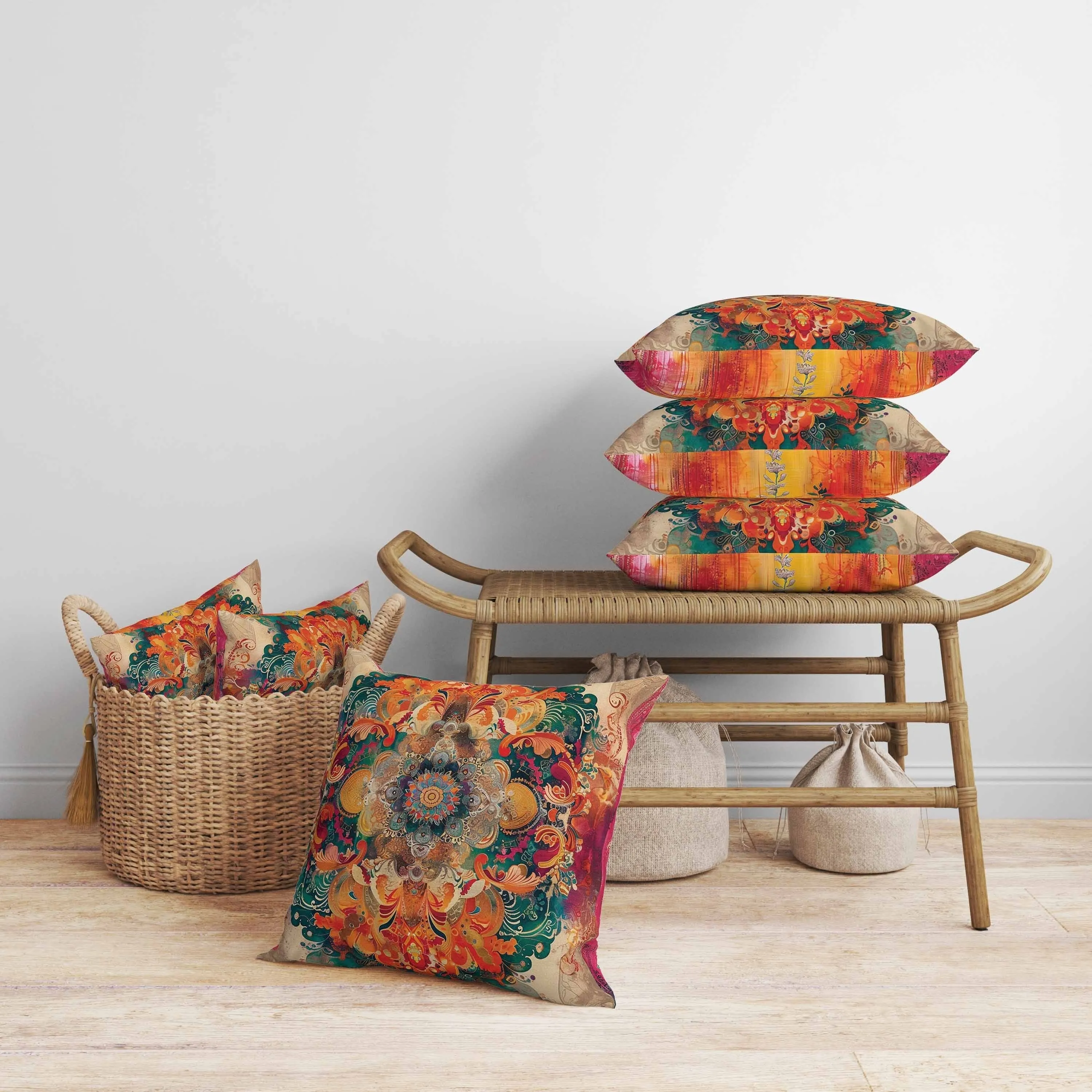 Verdant Fire Faux Suede Reversible Throw Pillow Pink and Orange