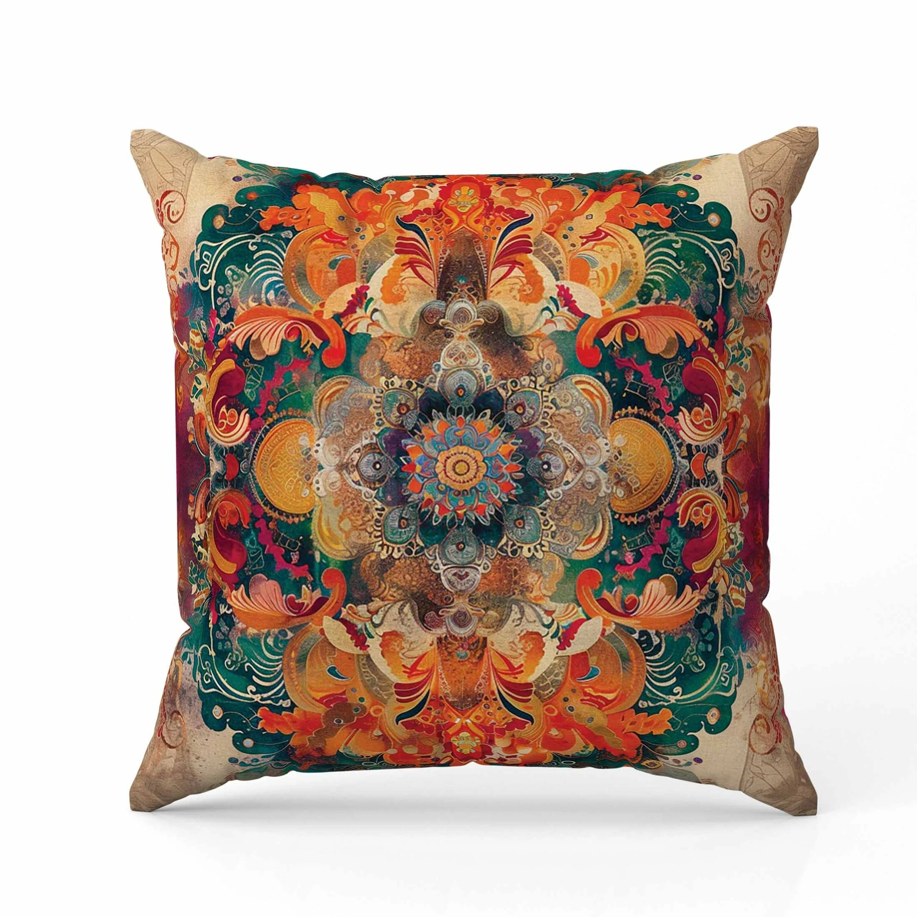 Verdant Fire Faux Suede Reversible Throw Pillow Pink and Orange