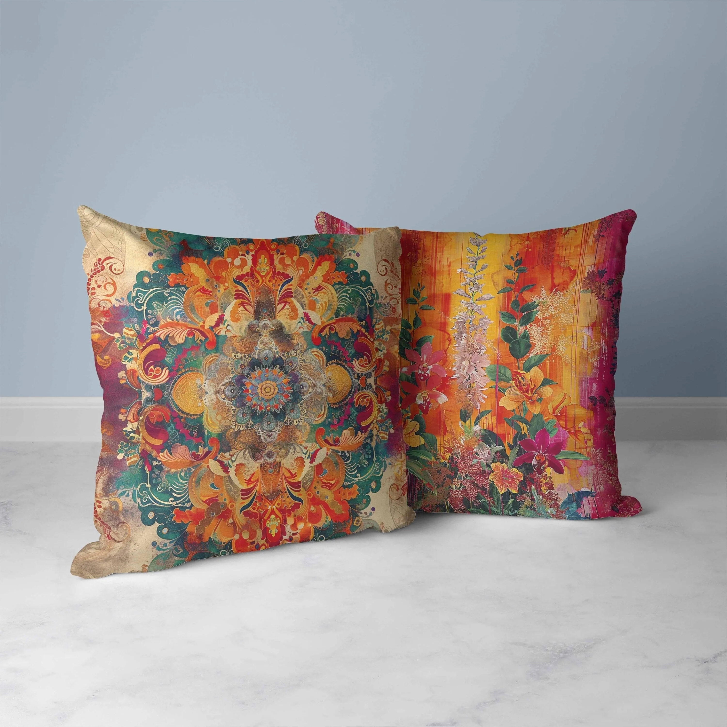 Verdant Fire Faux Suede Reversible Throw Pillow Pink and Orange