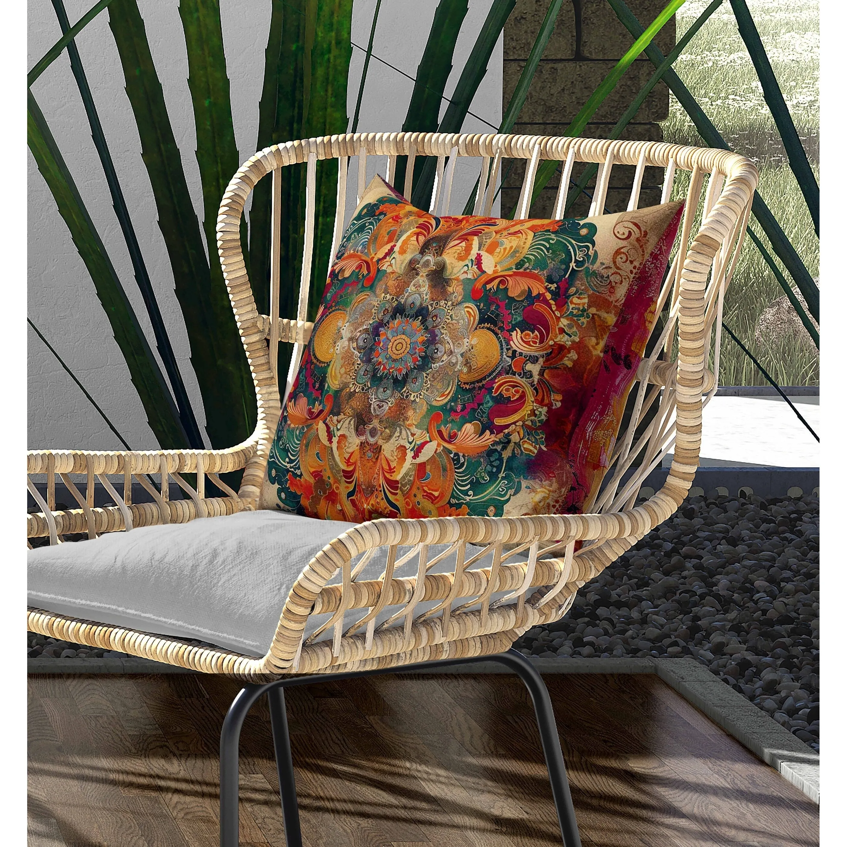 Verdant Fire Indoor/Outdoor Reversible Throw Pillow Pink and Orange