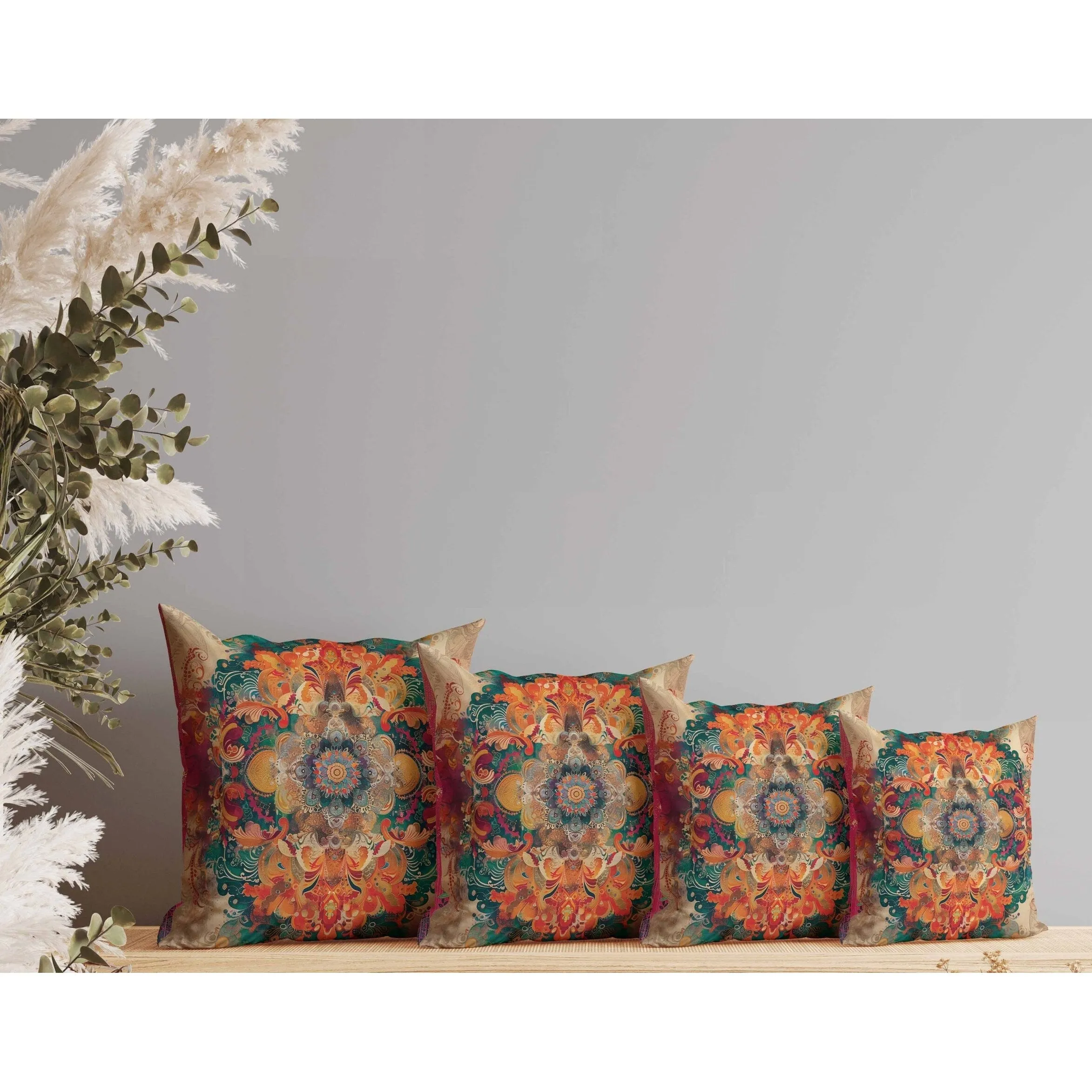 Verdant Fire Indoor/Outdoor Reversible Throw Pillow Pink and Orange