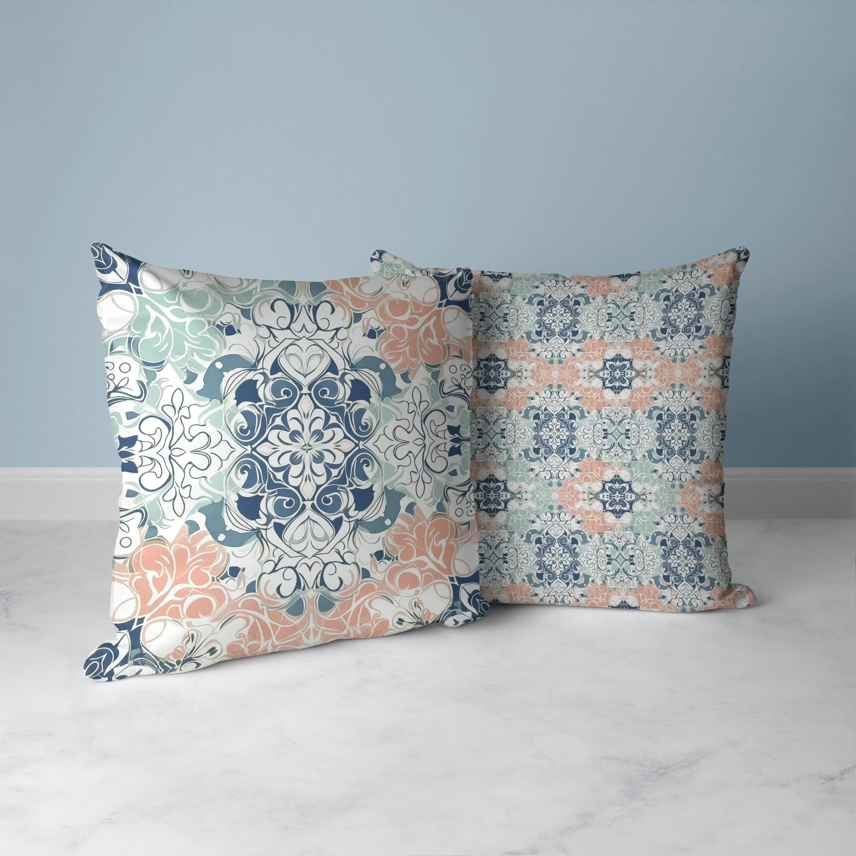 Vibrant Botanicals Faux Suede Reversible Throw Pillow Blue and White