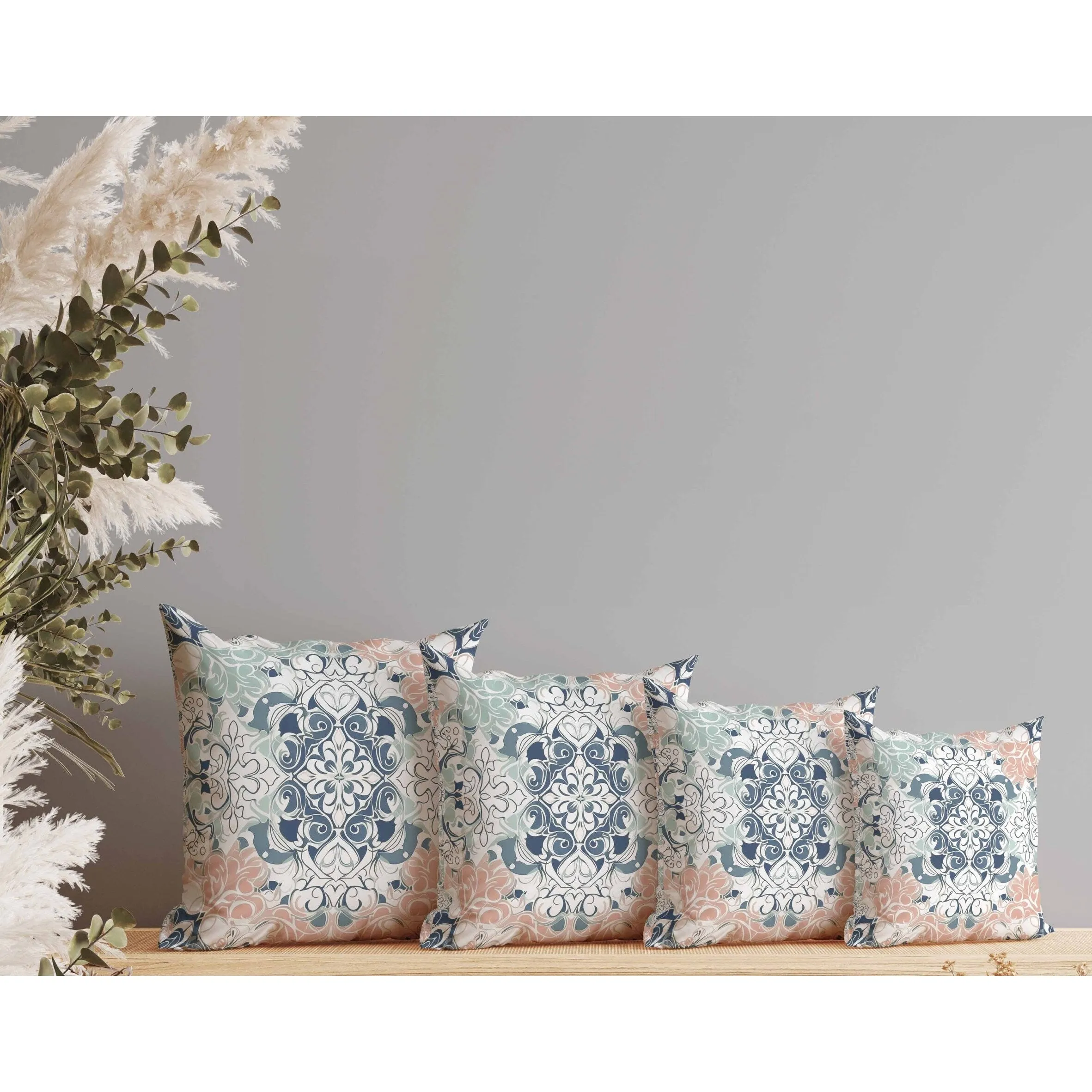 Vibrant Botanicals Faux Suede Reversible Throw Pillow Blue and White