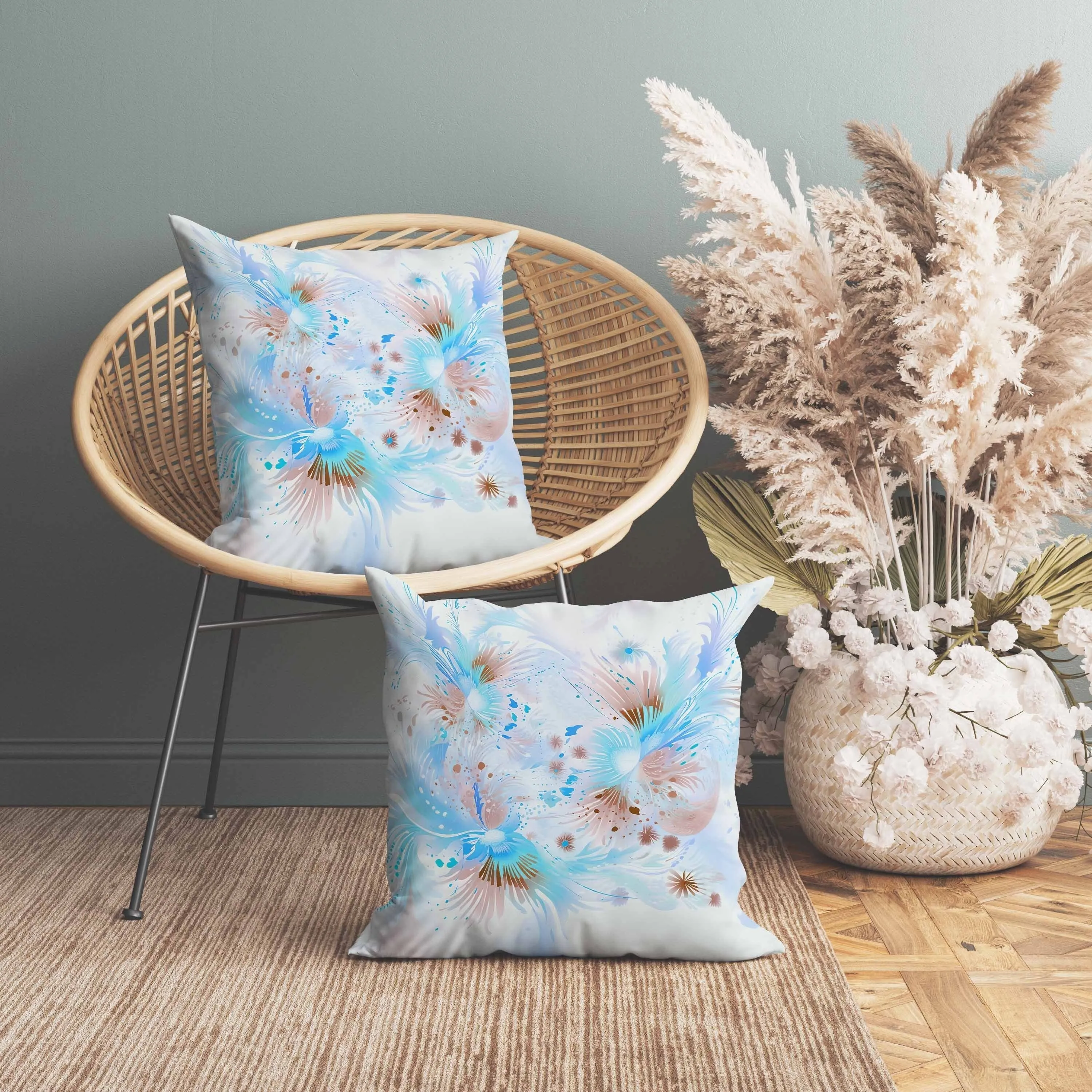 Vibrant Brushstrokes Faux Suede Reversible Throw Pillow Blue and Brown