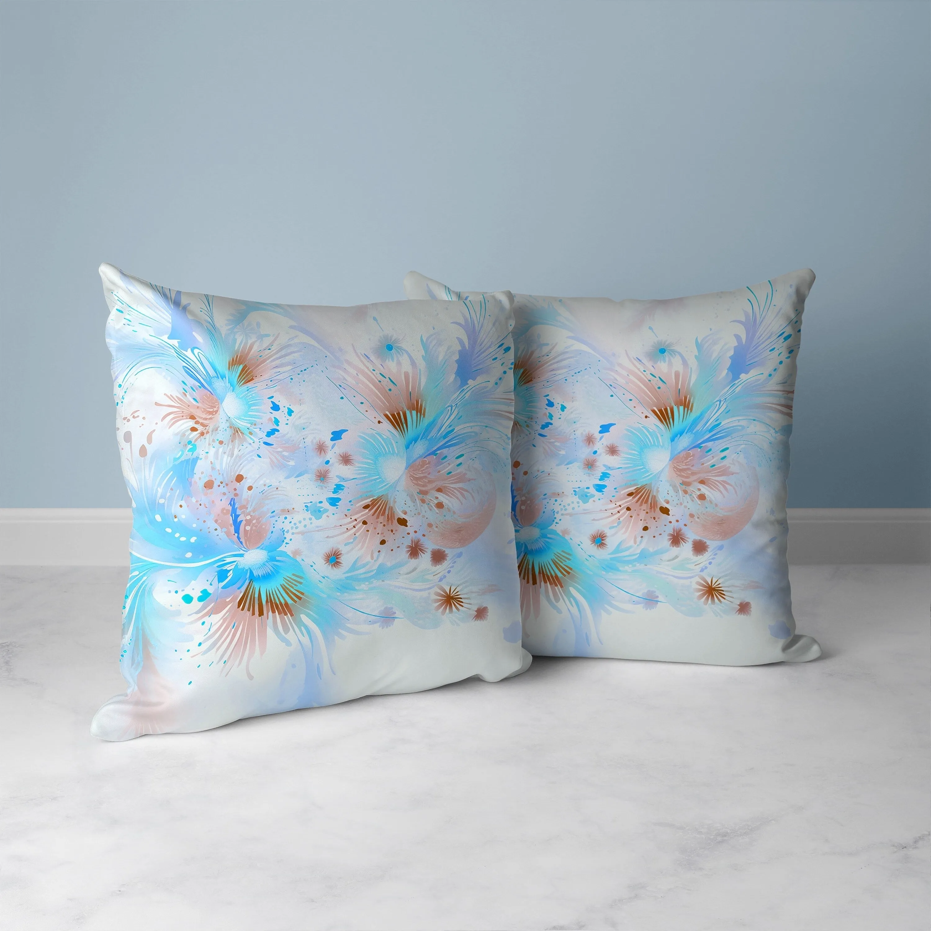 Vibrant Brushstrokes Faux Suede Reversible Throw Pillow Blue and Brown