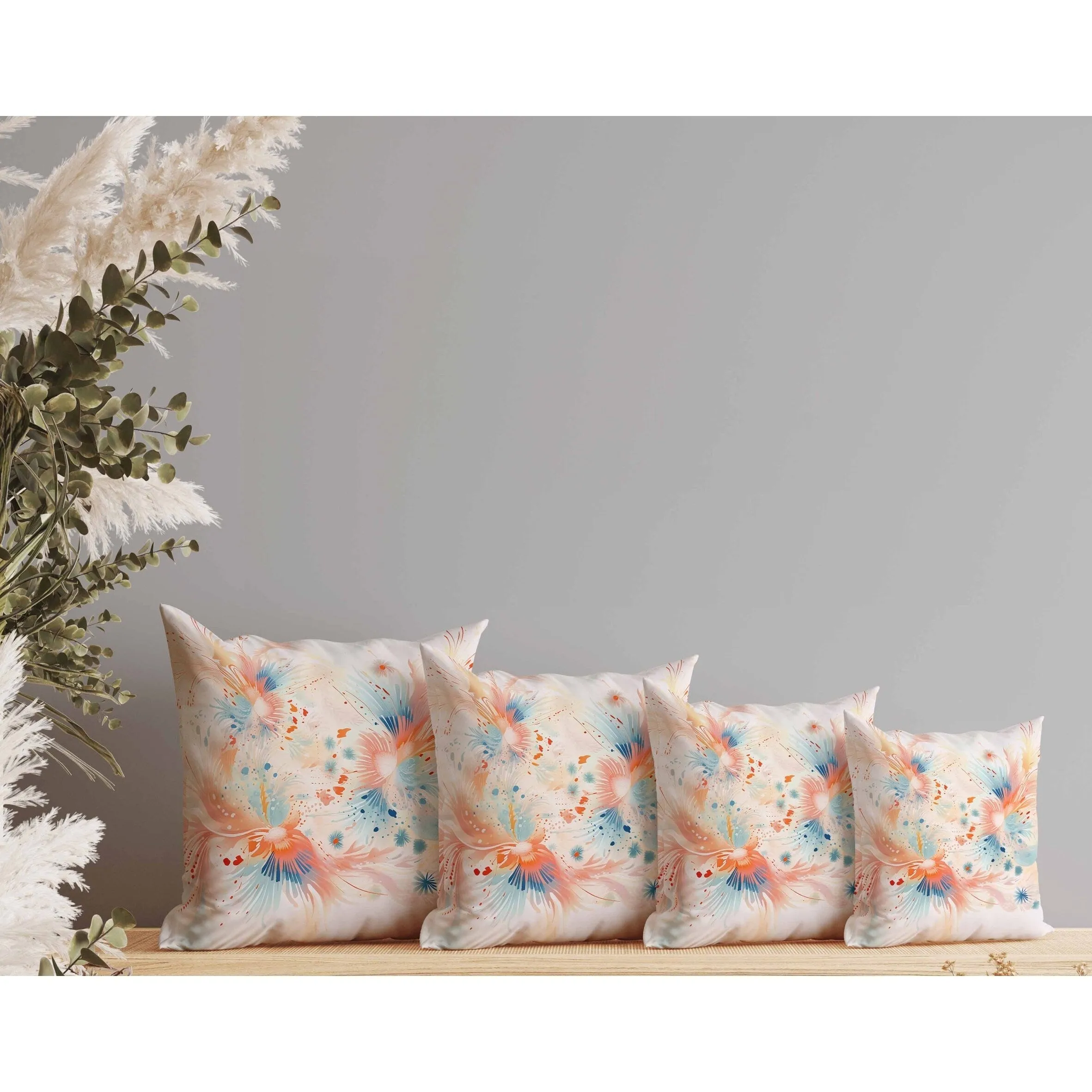 Vibrant Brushstrokes Faux Suede Reversible Throw Pillow Pink and Orange