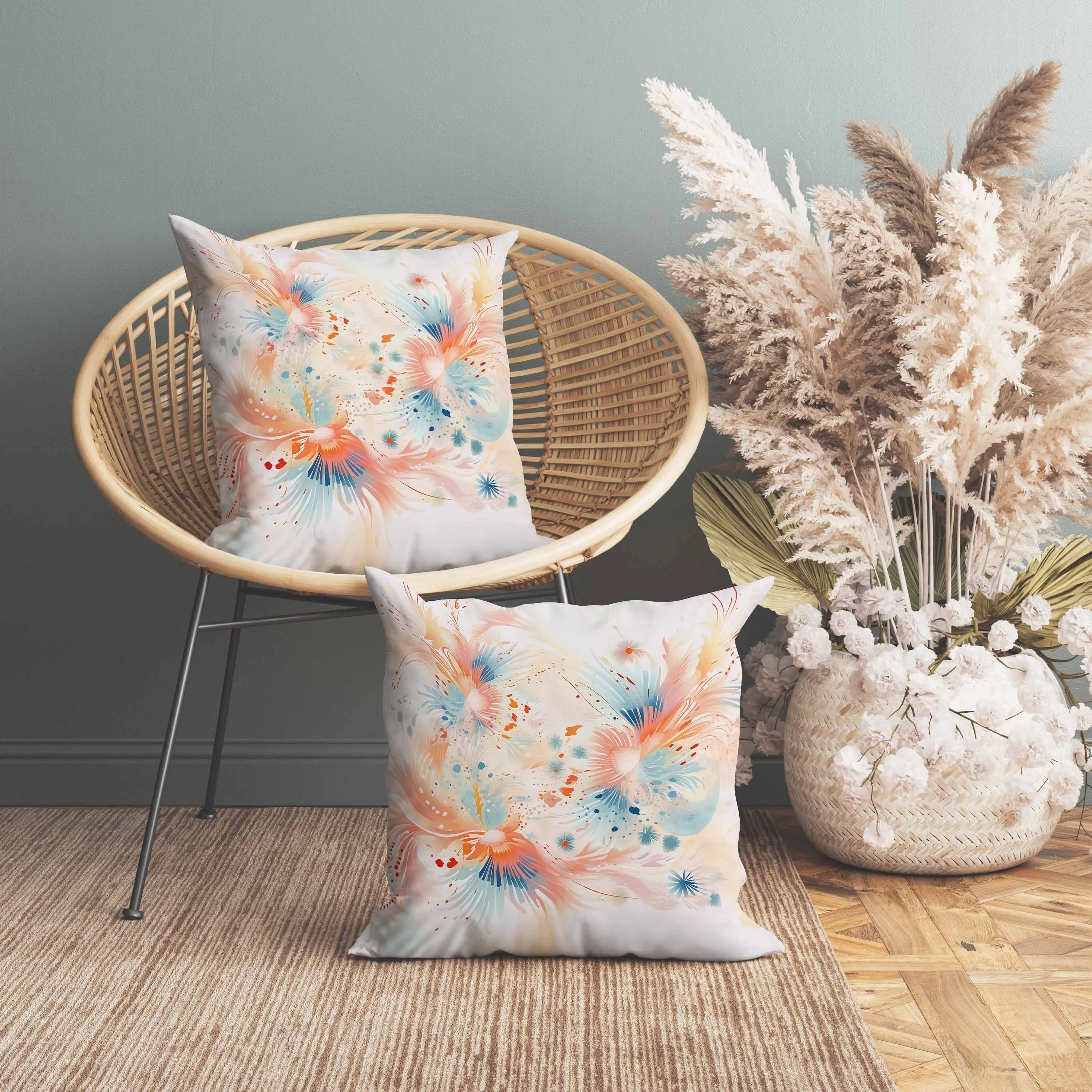 Vibrant Brushstrokes Faux Suede Reversible Throw Pillow Pink and Orange