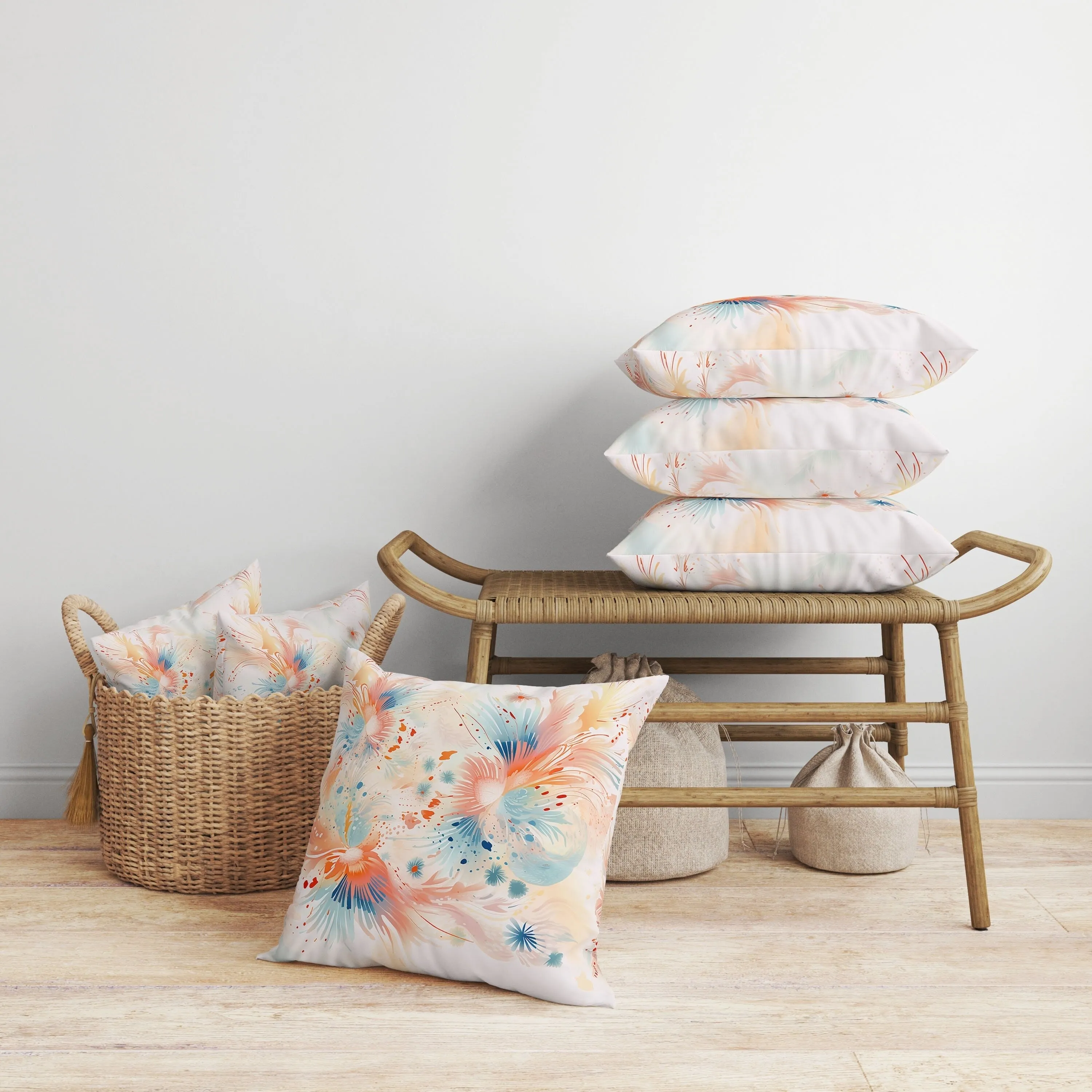 Vibrant Brushstrokes Faux Suede Reversible Throw Pillow Pink and Orange