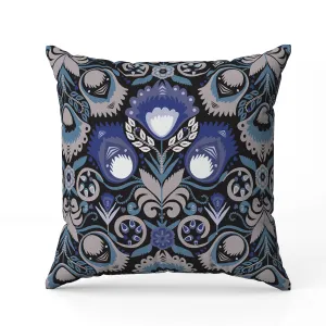 Whimsical Cat Eye Faux Suede Reversible Throw Pillow Black and Blue