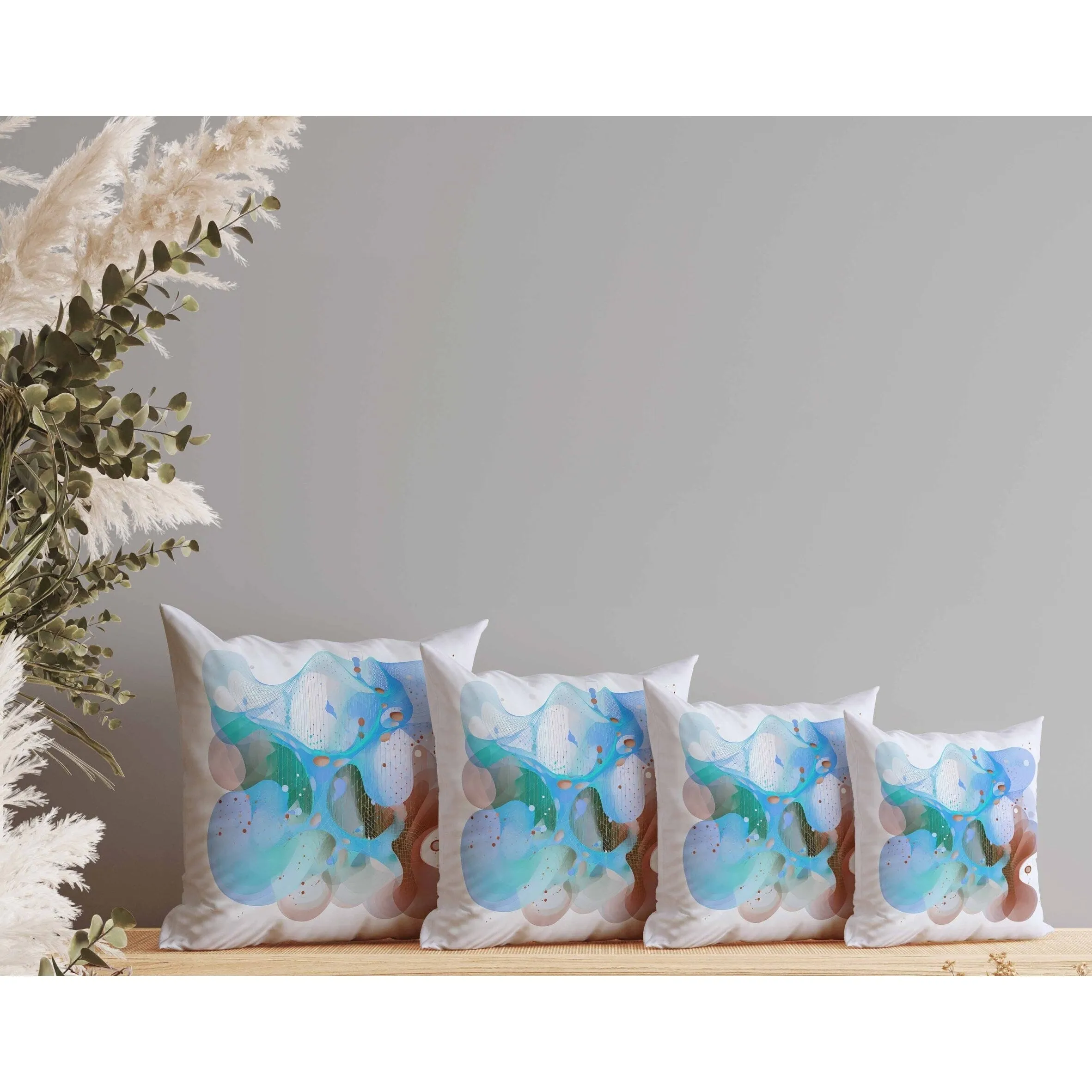 Whimsical Waves Faux Suede Reversible Throw Pillow Blue and Brown