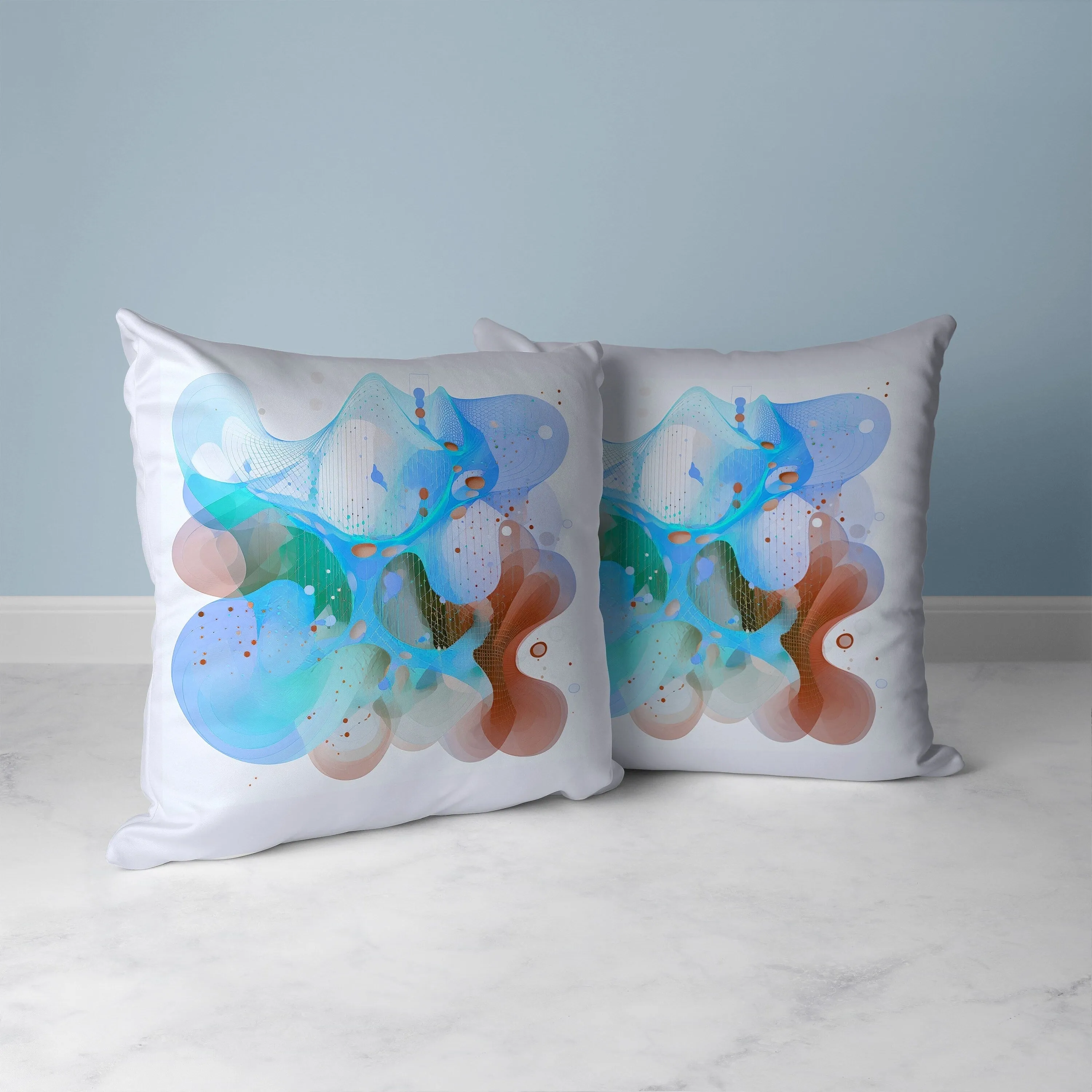 Whimsical Waves Faux Suede Reversible Throw Pillow Blue and Brown