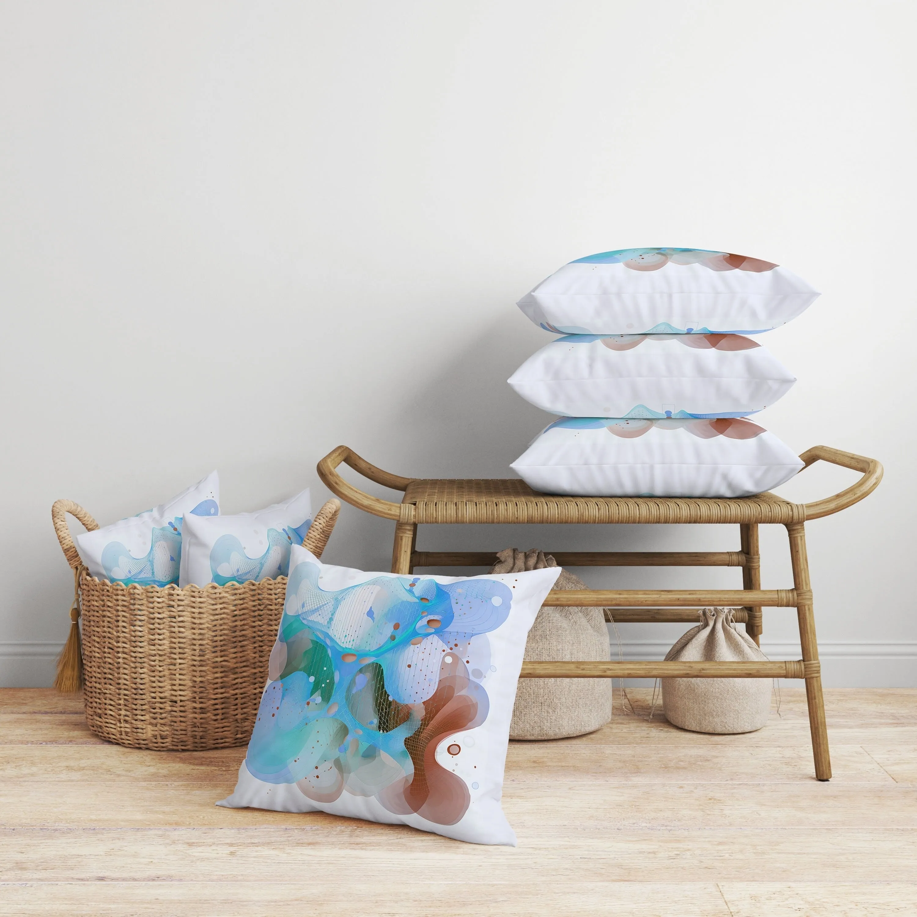 Whimsical Waves Faux Suede Reversible Throw Pillow Blue and Brown