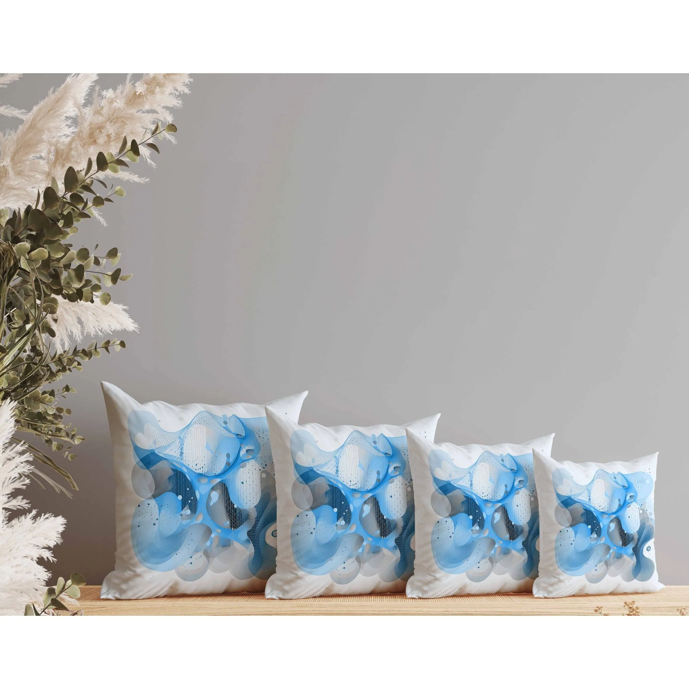 Whimsical Waves Faux Suede Reversible Throw Pillow Blue and Grey