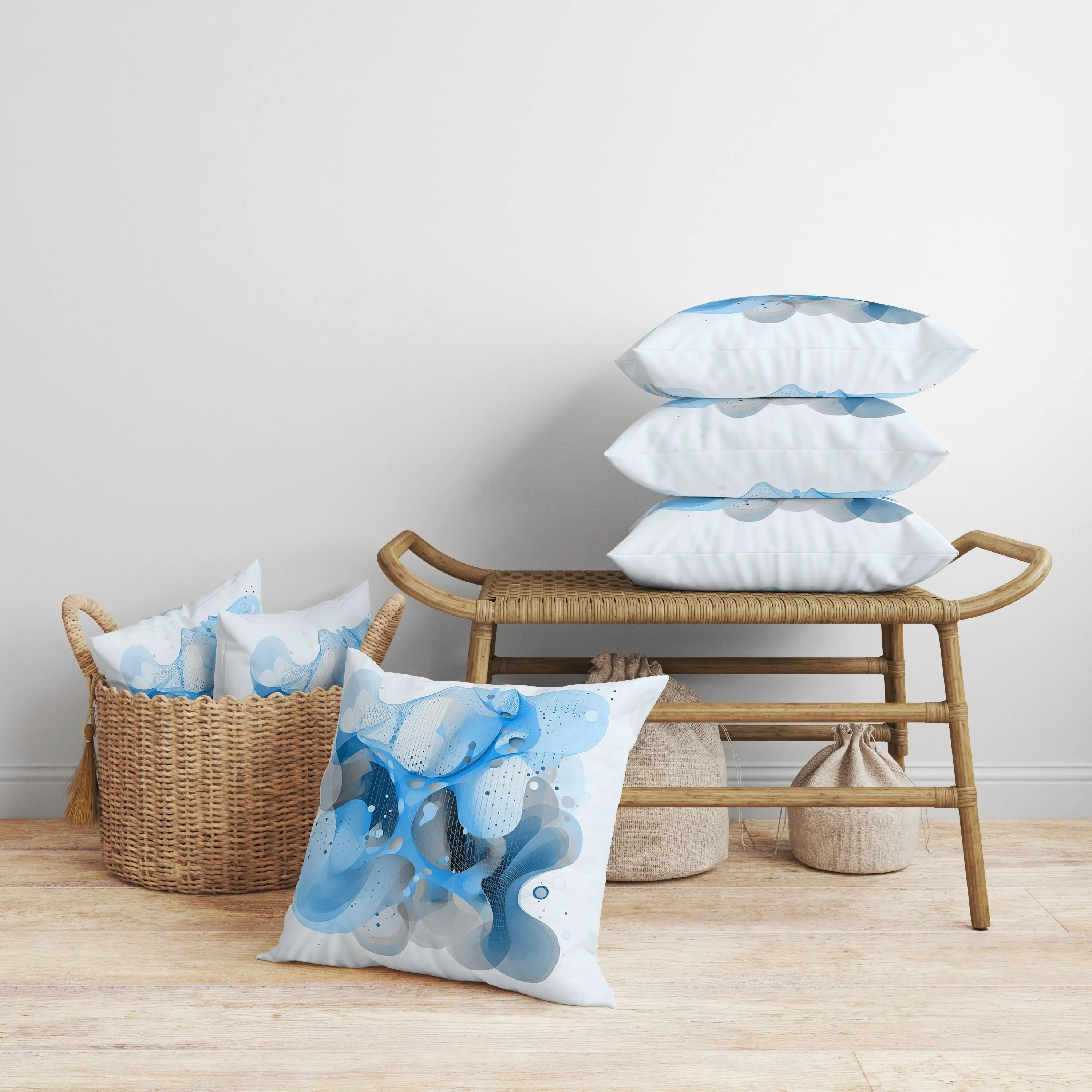 Whimsical Waves Faux Suede Reversible Throw Pillow Blue and Grey