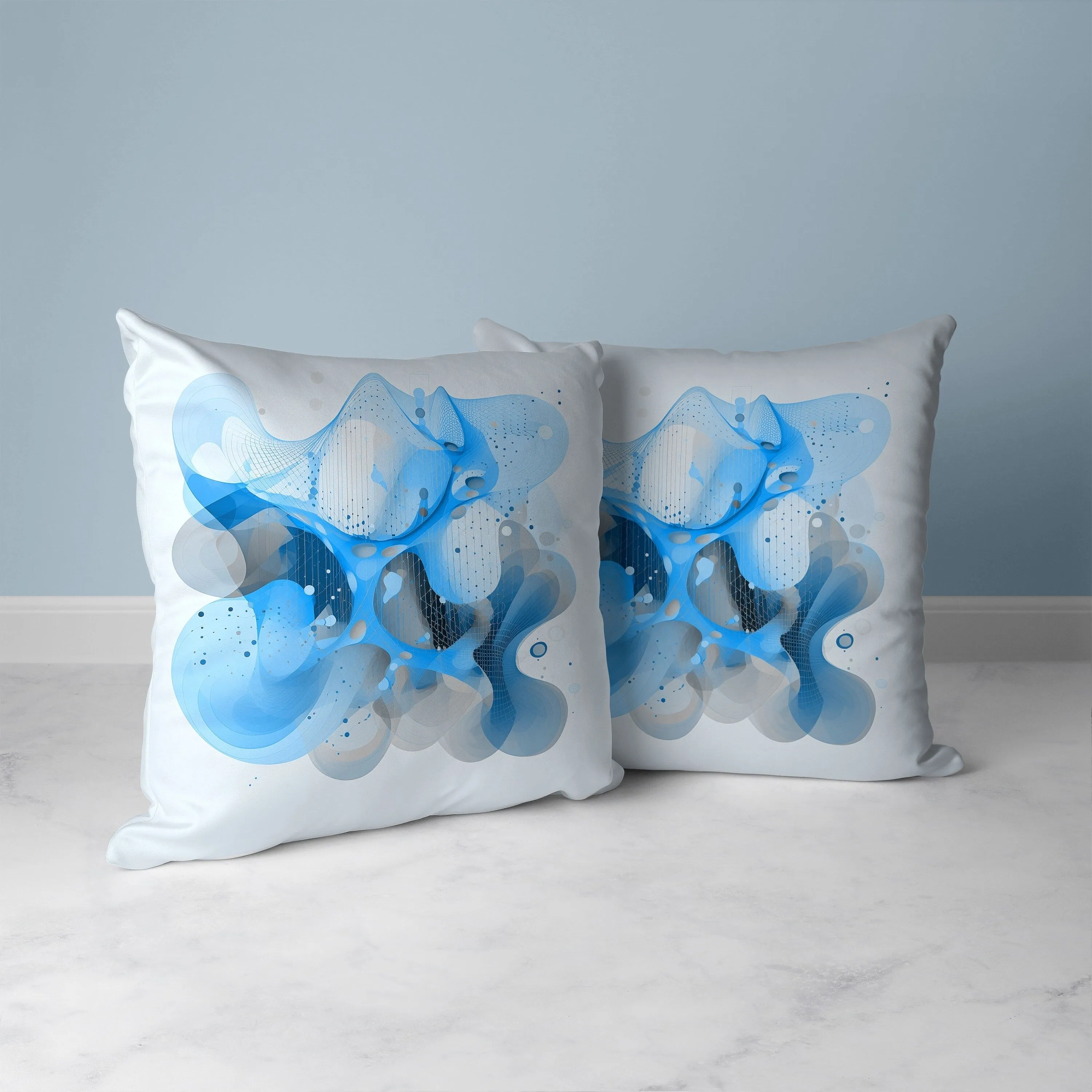 Whimsical Waves Faux Suede Reversible Throw Pillow Blue and Grey