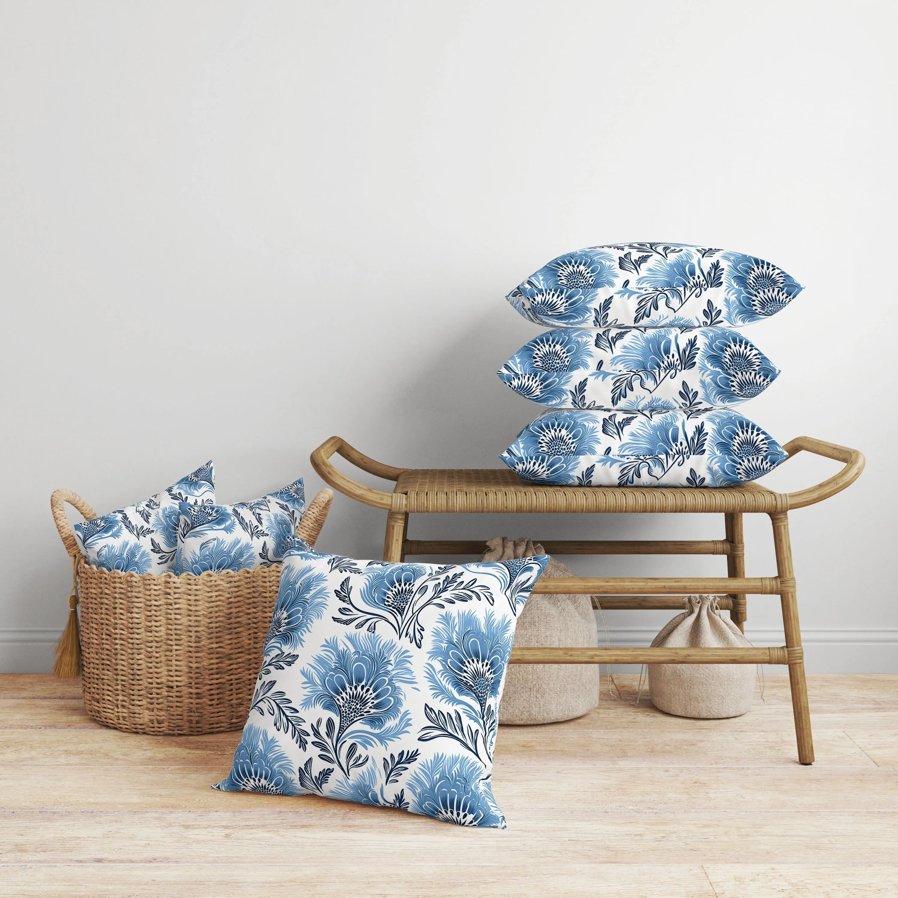 Whimsical Wilds Faux Suede Reversible Throw Pillow White and Blue