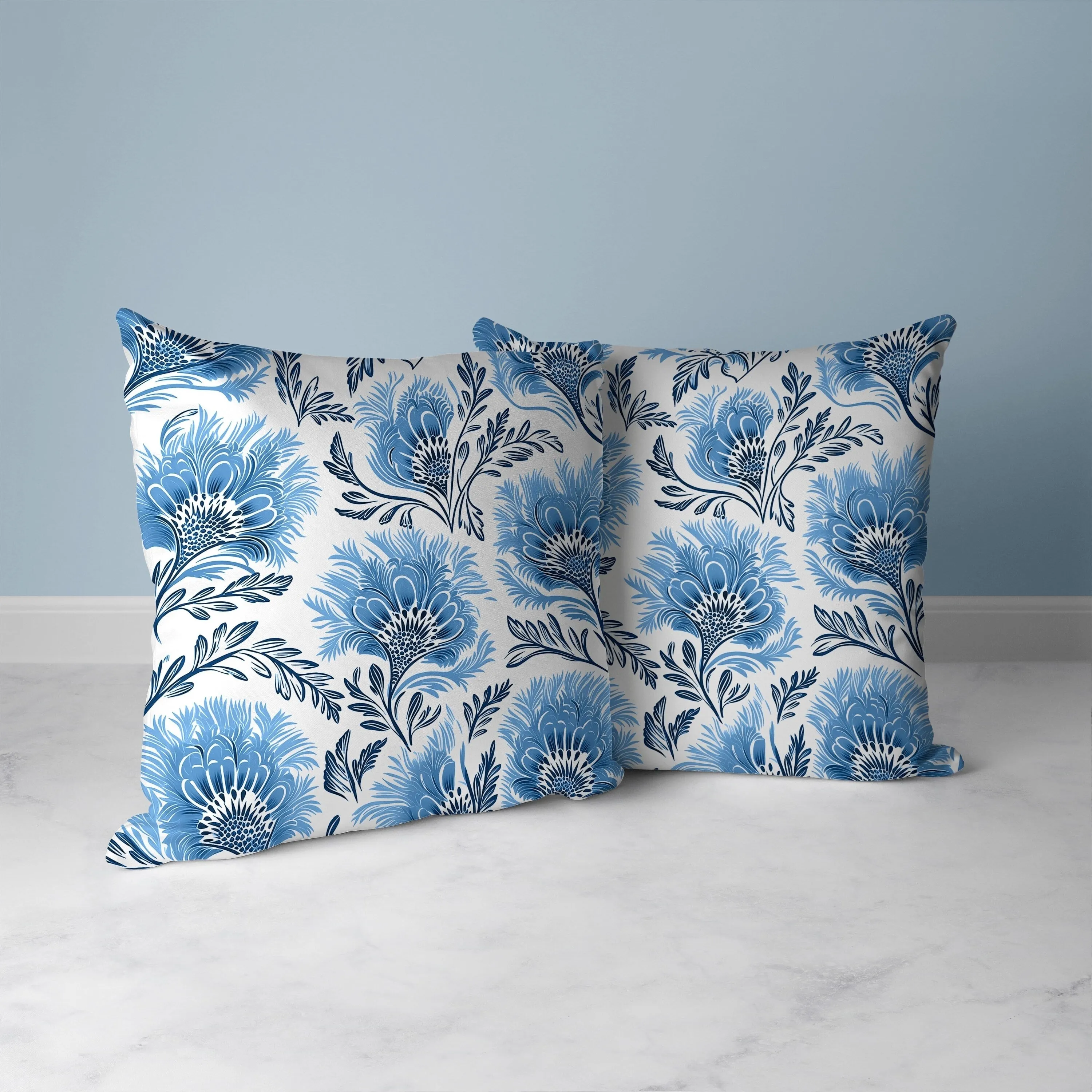 Whimsical Wilds Faux Suede Reversible Throw Pillow White and Blue