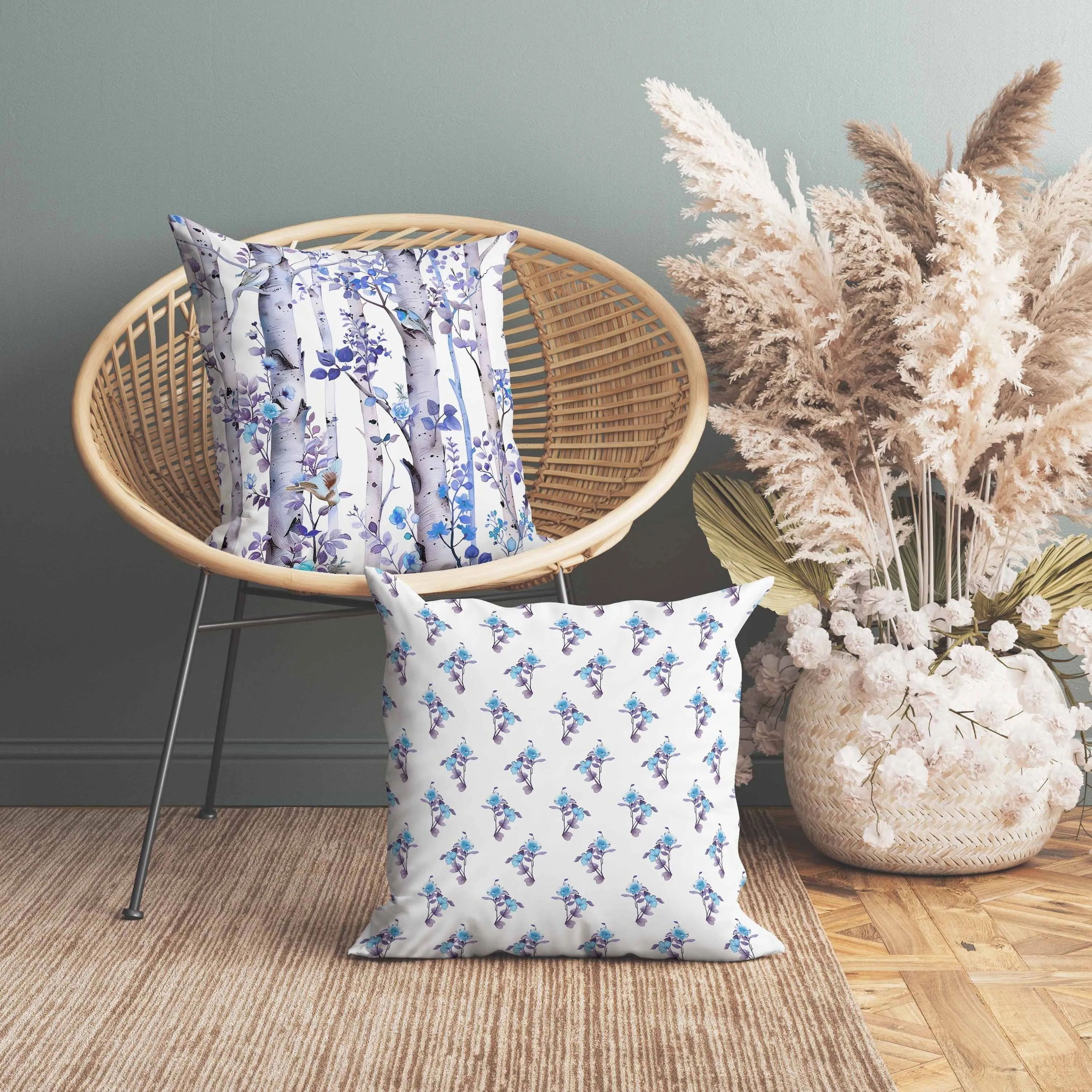 Whispering Woods Faux Suede Reversible Throw Pillow Blue and Violet