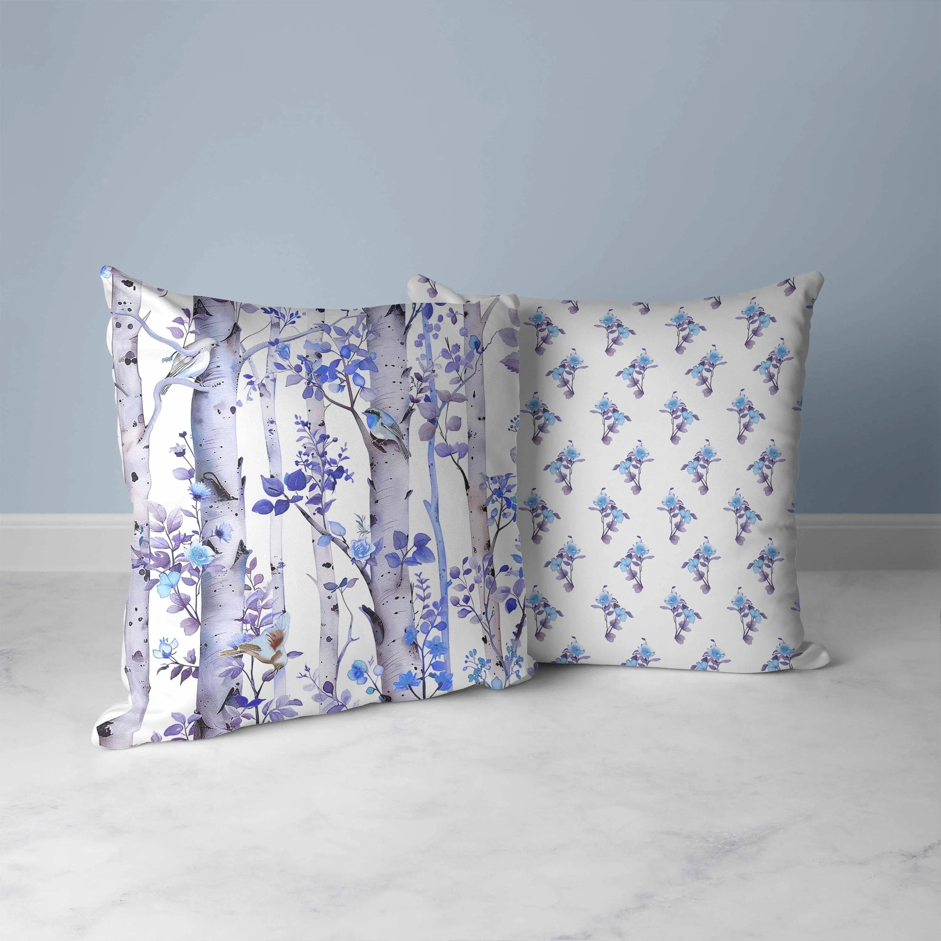 Whispering Woods Faux Suede Reversible Throw Pillow Blue and Violet