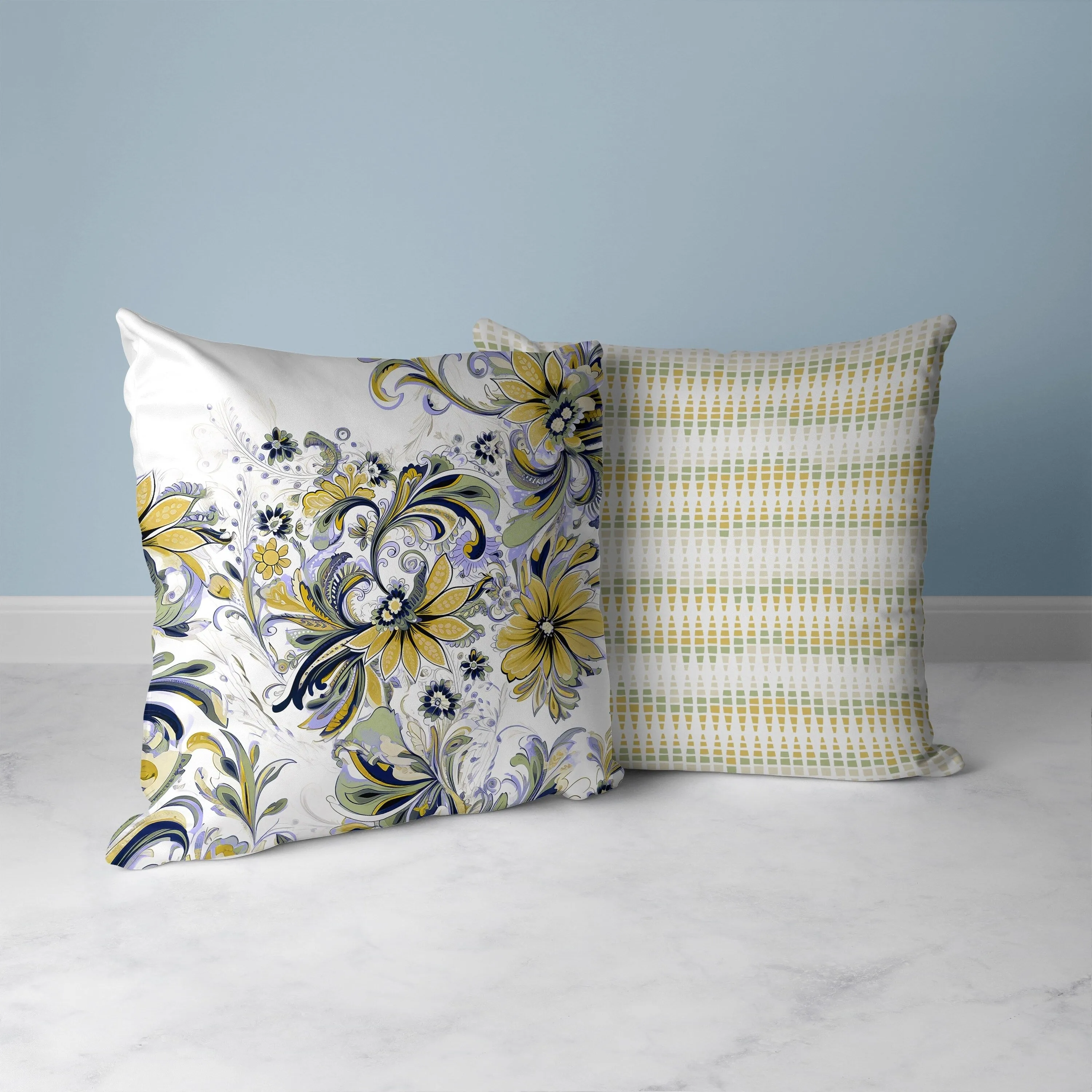 Wild Flora Fusion Faux Suede Reversible Throw Pillow Green and Blue