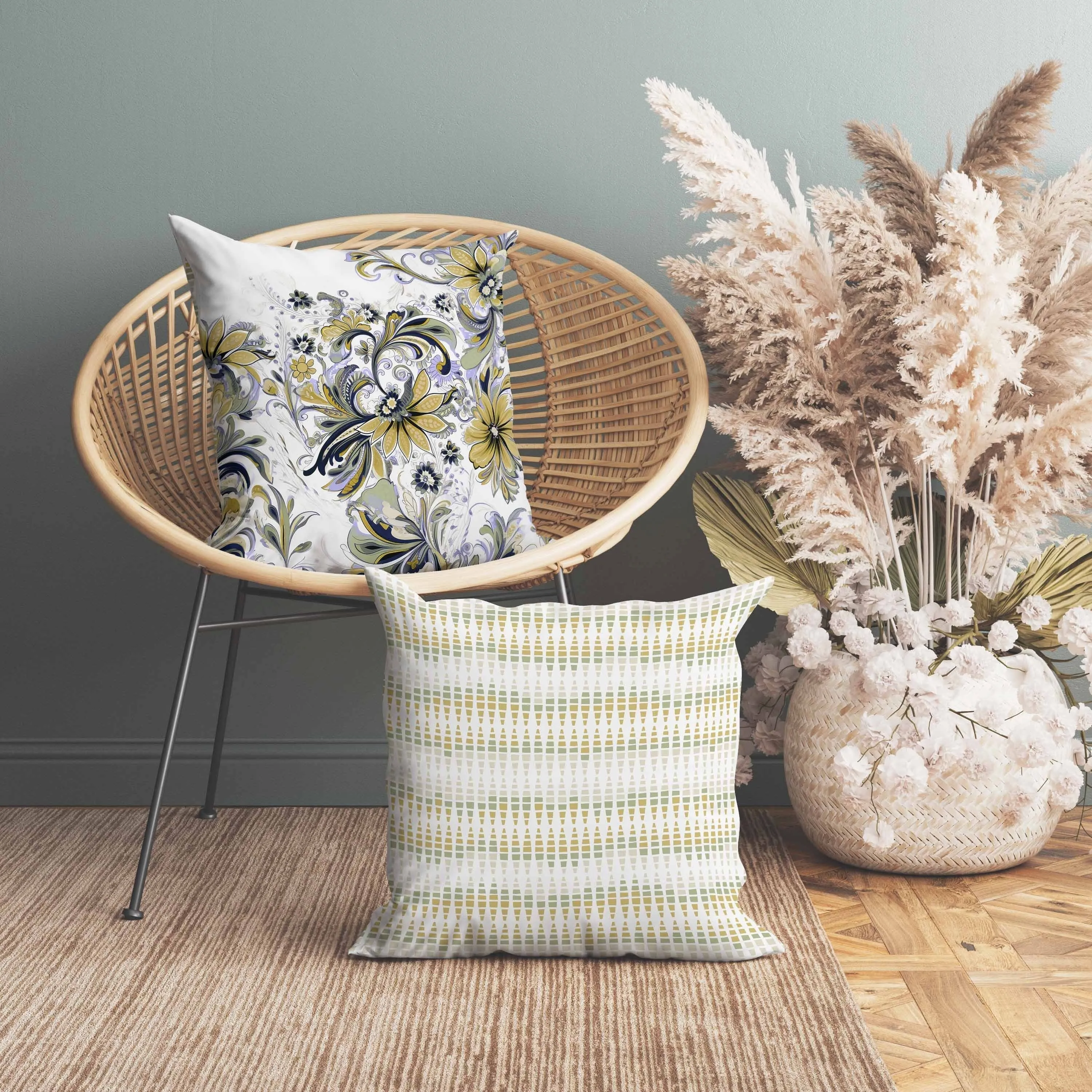 Wild Flora Fusion Faux Suede Reversible Throw Pillow Green and Blue