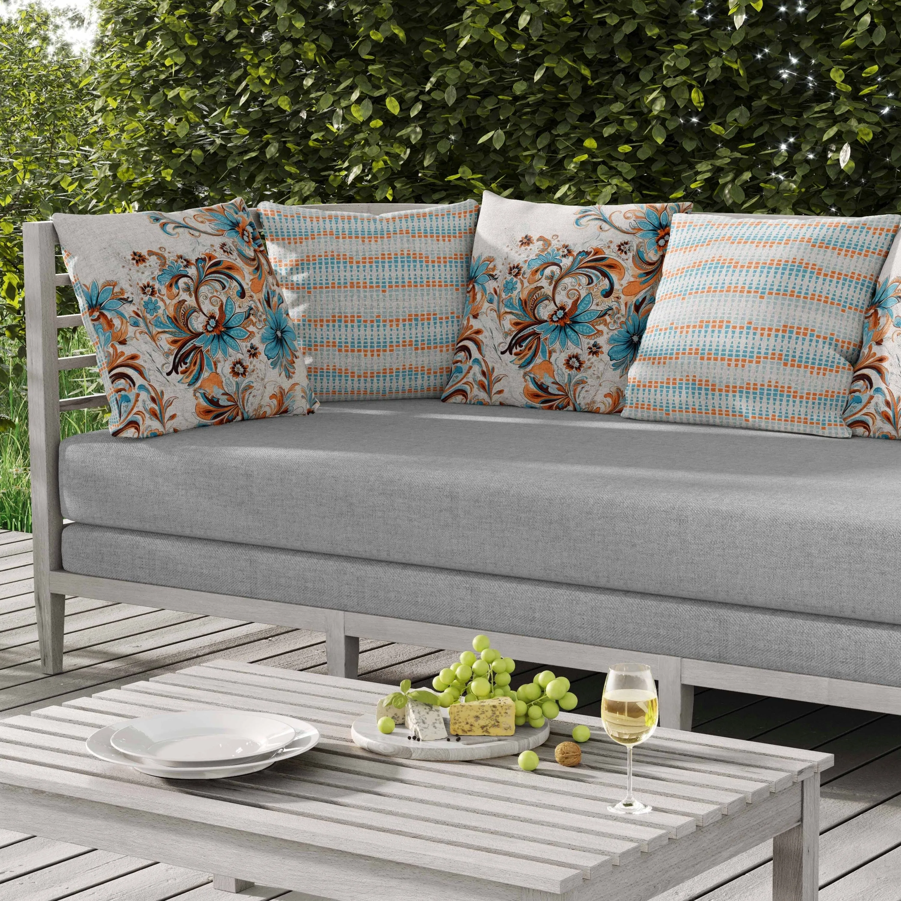 Wild Flora Fusion Indoor/Outdoor Reversible Throw Pillow Blue and Orange