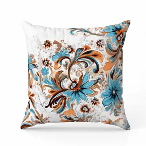 Wild Flora Fusion Indoor/Outdoor Reversible Throw Pillow Blue and Orange