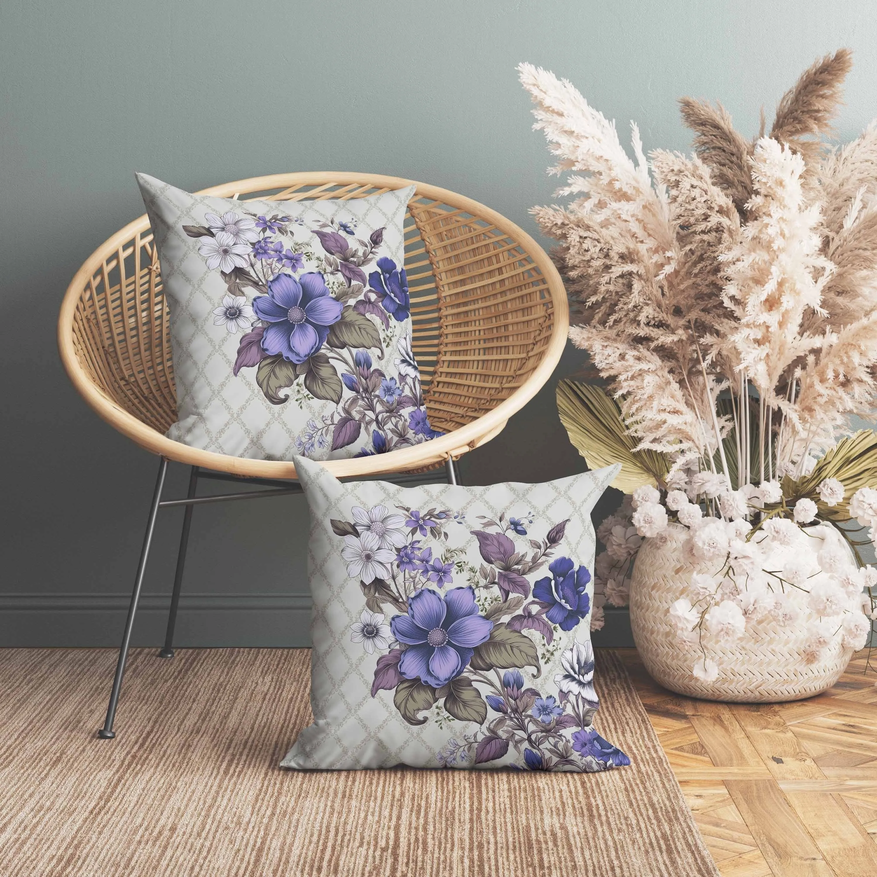 Wildflower Artistry Faux Suede Reversible Throw Pillow Blue and Purple
