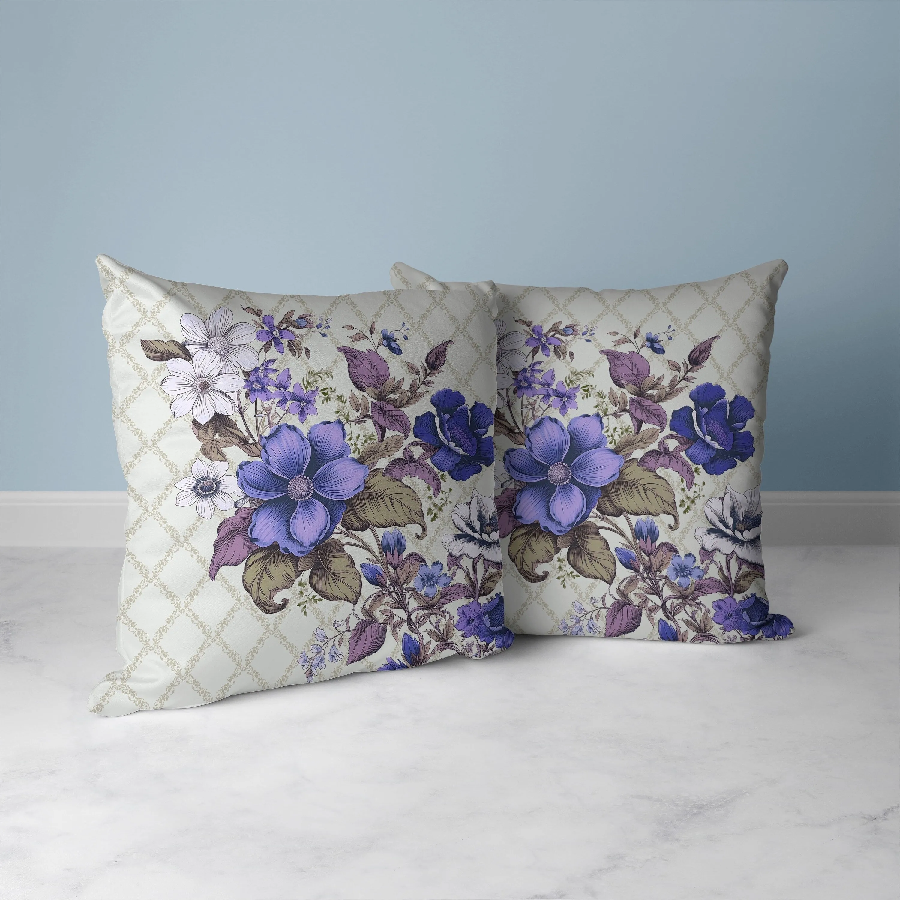 Wildflower Artistry Faux Suede Reversible Throw Pillow Blue and Purple