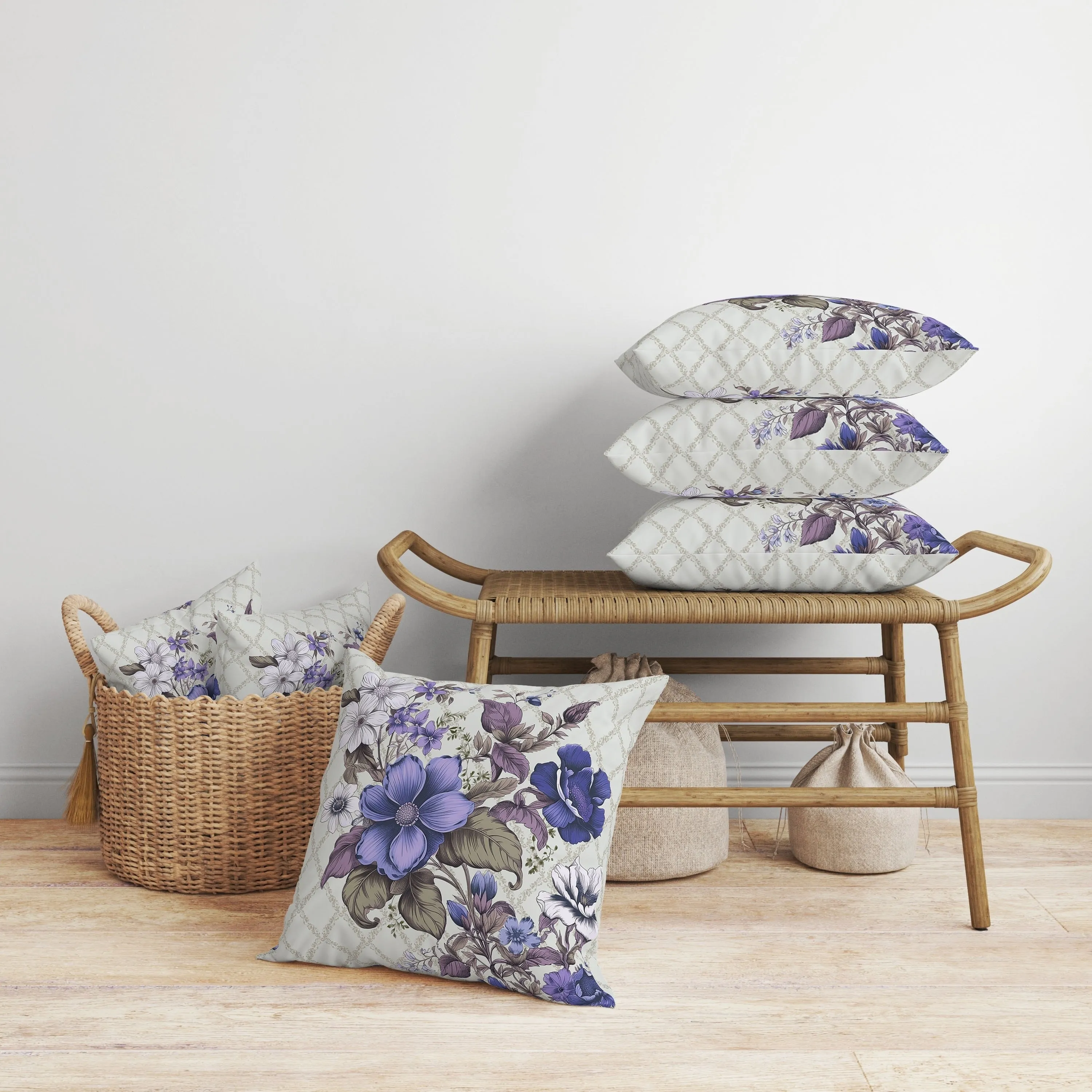 Wildflower Artistry Faux Suede Reversible Throw Pillow Blue and Purple