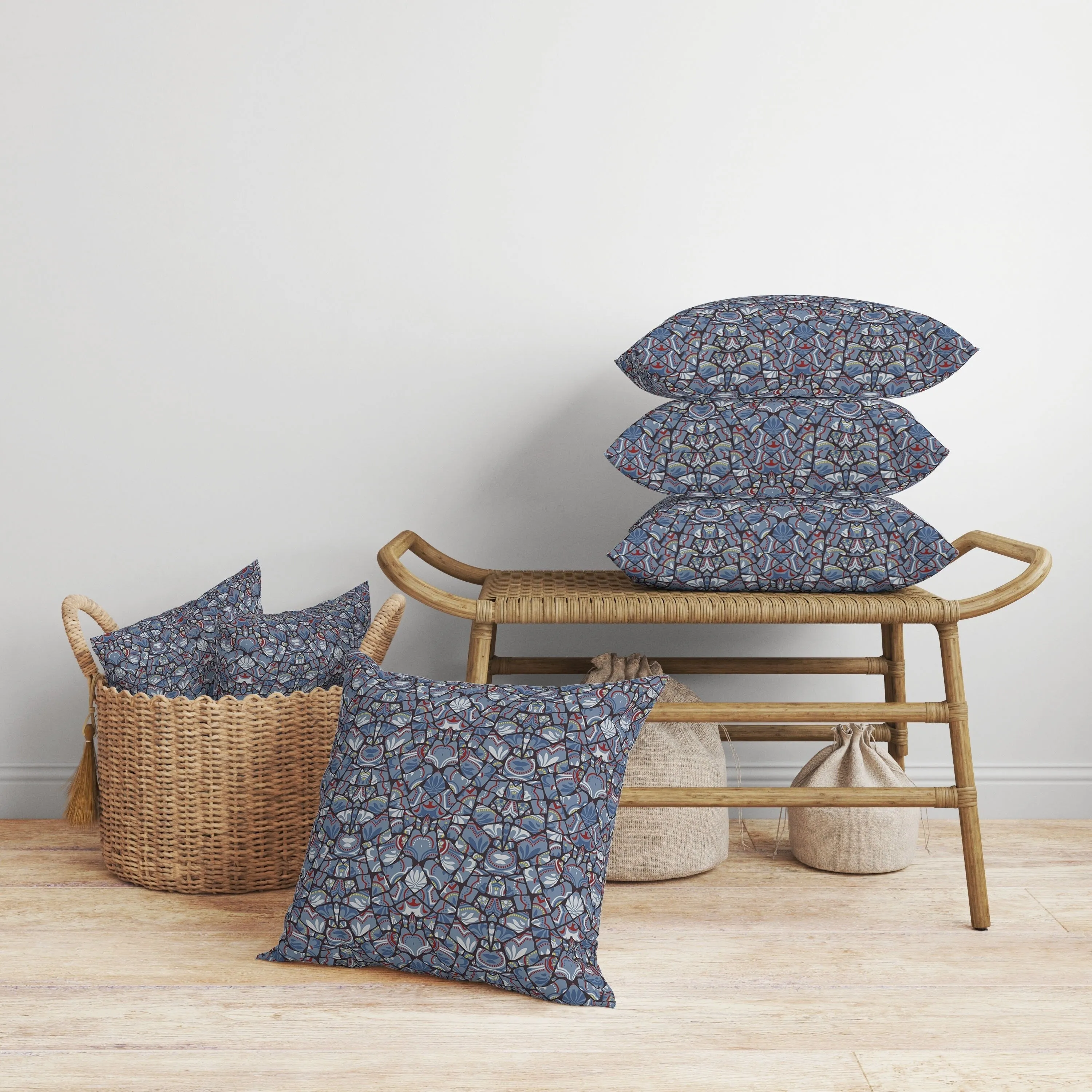 Wildflower Lagoon Faux Suede Reversible Throw Pillow Blue and Red
