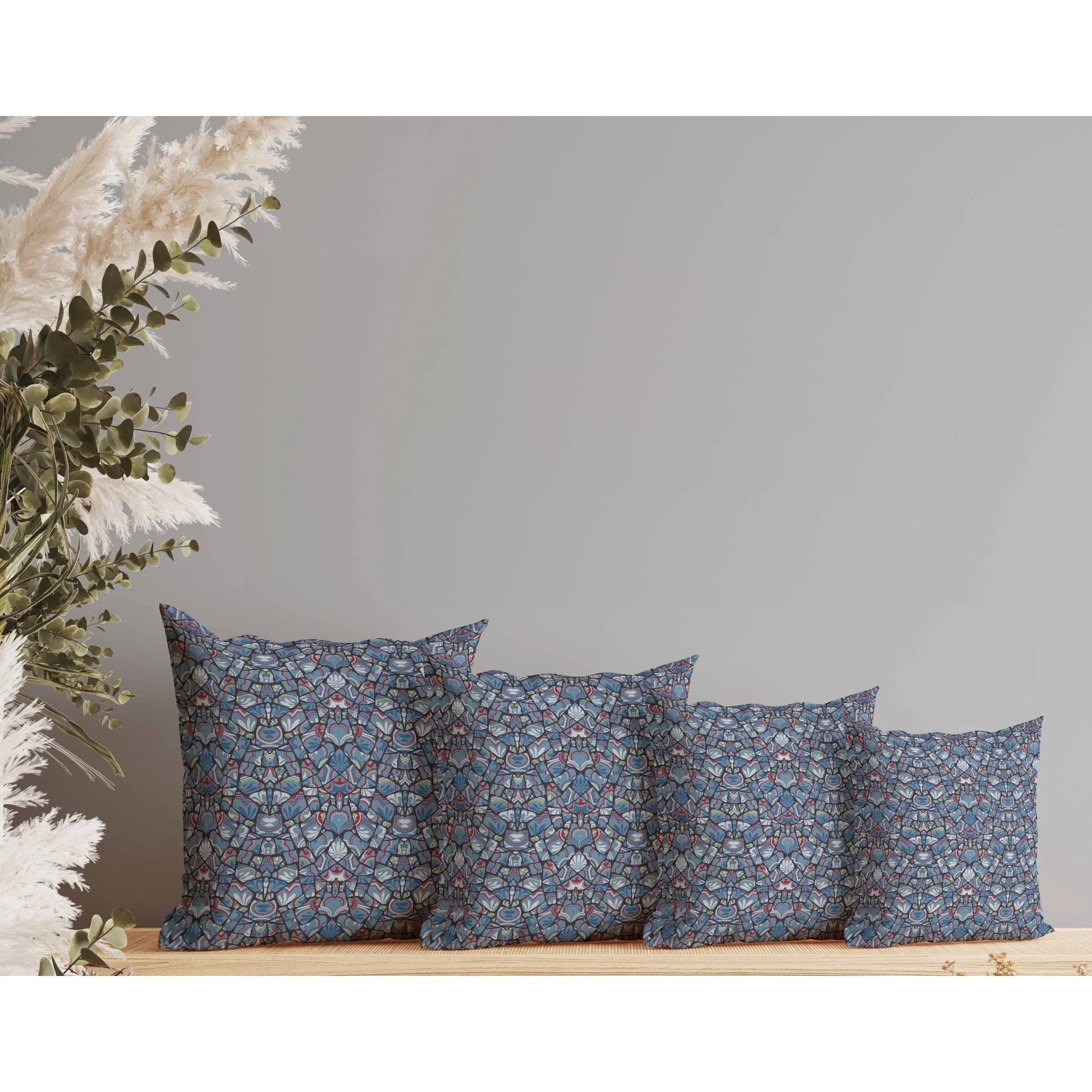 Wildflower Lagoon Faux Suede Reversible Throw Pillow Blue and Red