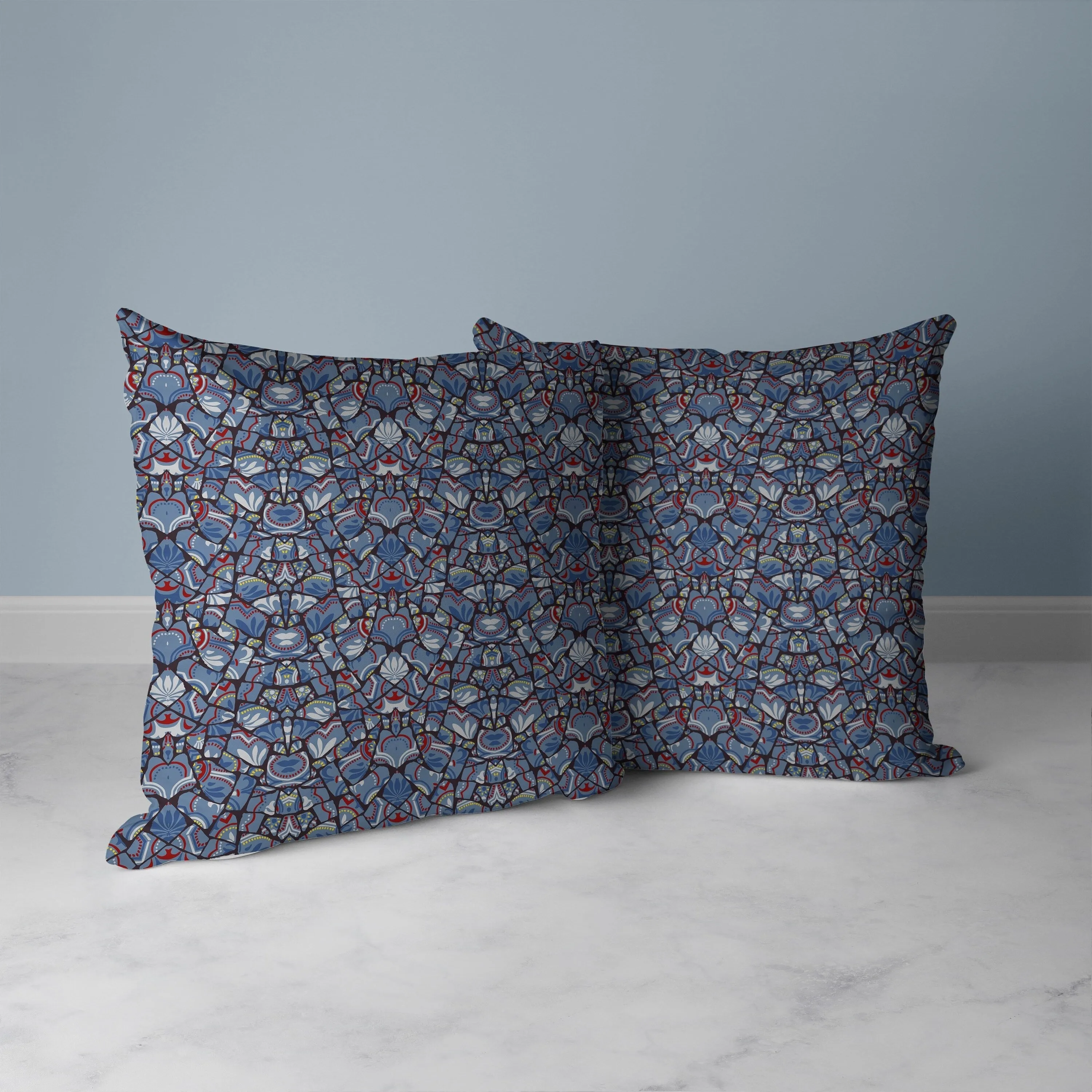 Wildflower Lagoon Faux Suede Reversible Throw Pillow Blue and Red