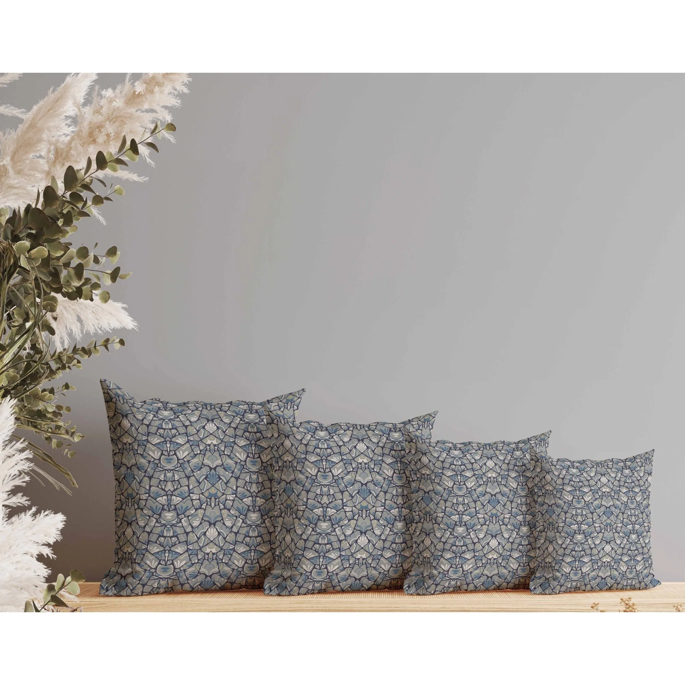 Wildflower Lagoon Faux Suede Reversible Throw Pillow Gray and Blue