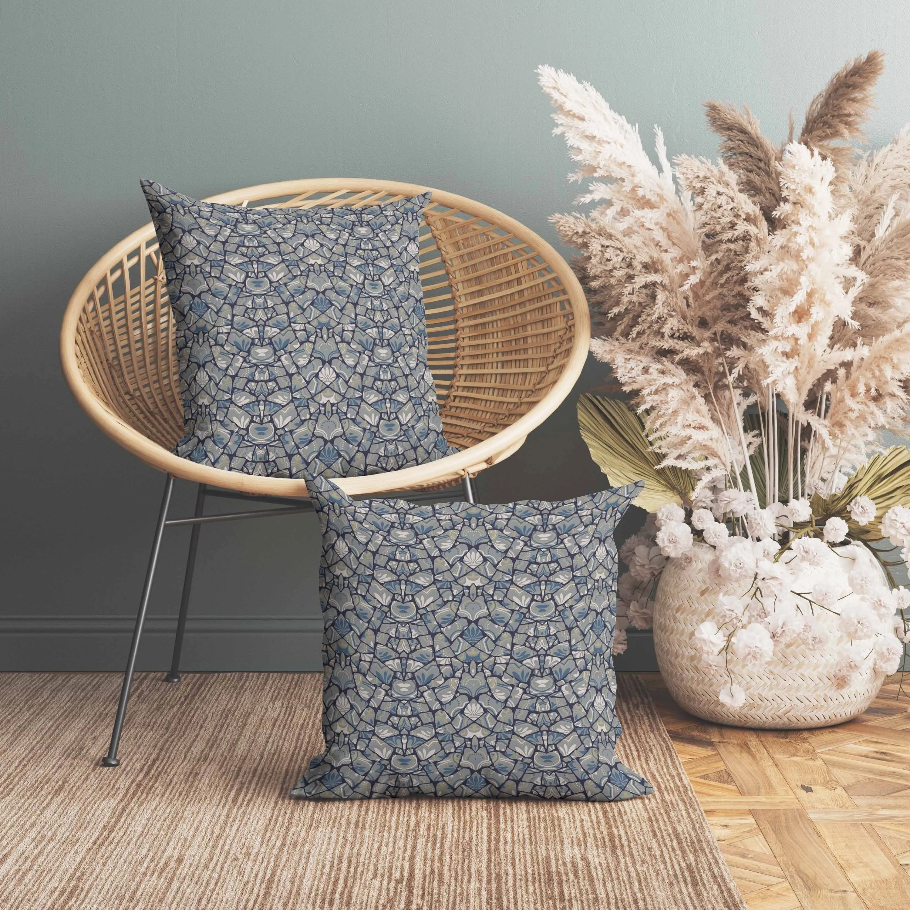 Wildflower Lagoon Faux Suede Reversible Throw Pillow Gray and Blue