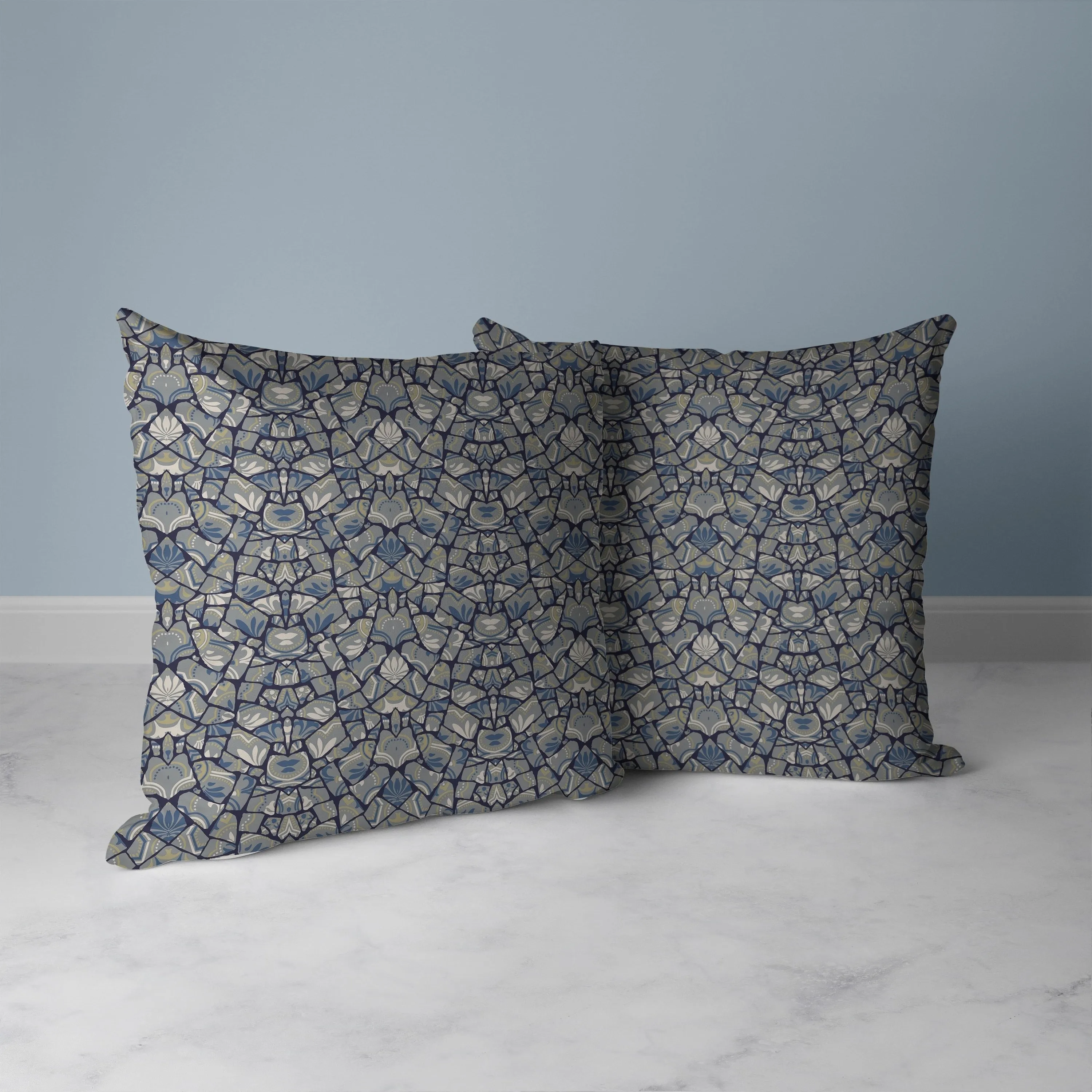Wildflower Lagoon Faux Suede Reversible Throw Pillow Gray and Blue